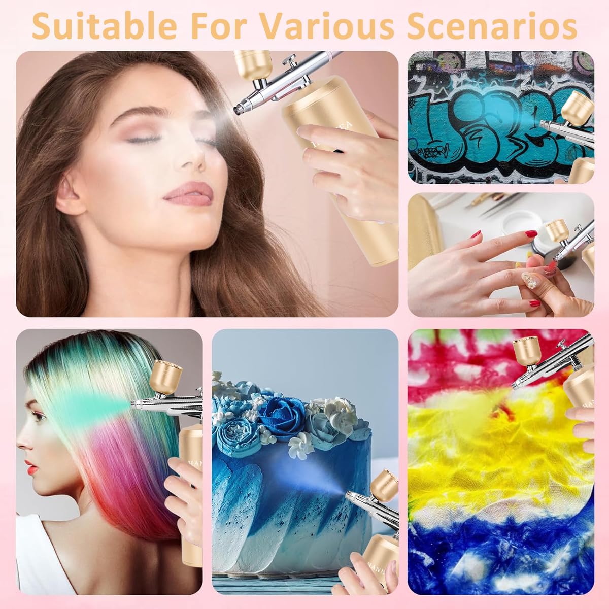 HANNEA Electric Airbrush Kit for Makeup and Painting featuring LCD Display and 22–38 PSI