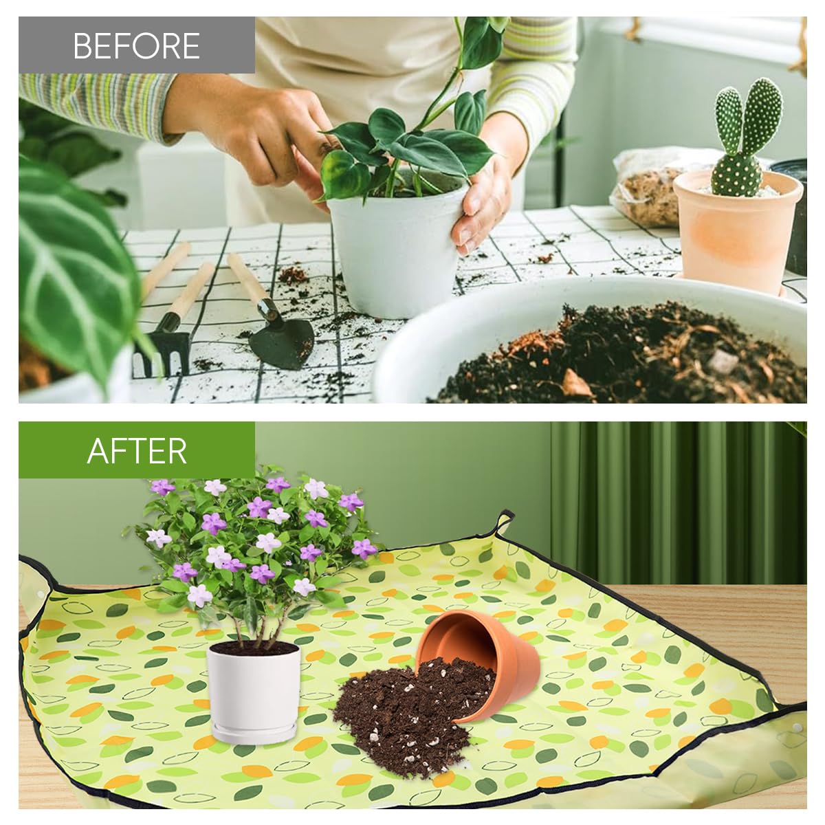 ZIBUYU Gardening Work Mat for Indoor Plant Repotting with Snap Corners and 39.3 x 39.3 in Waterproof Oxford Cloth | Foldable Design for Bonsai and Succulent Care