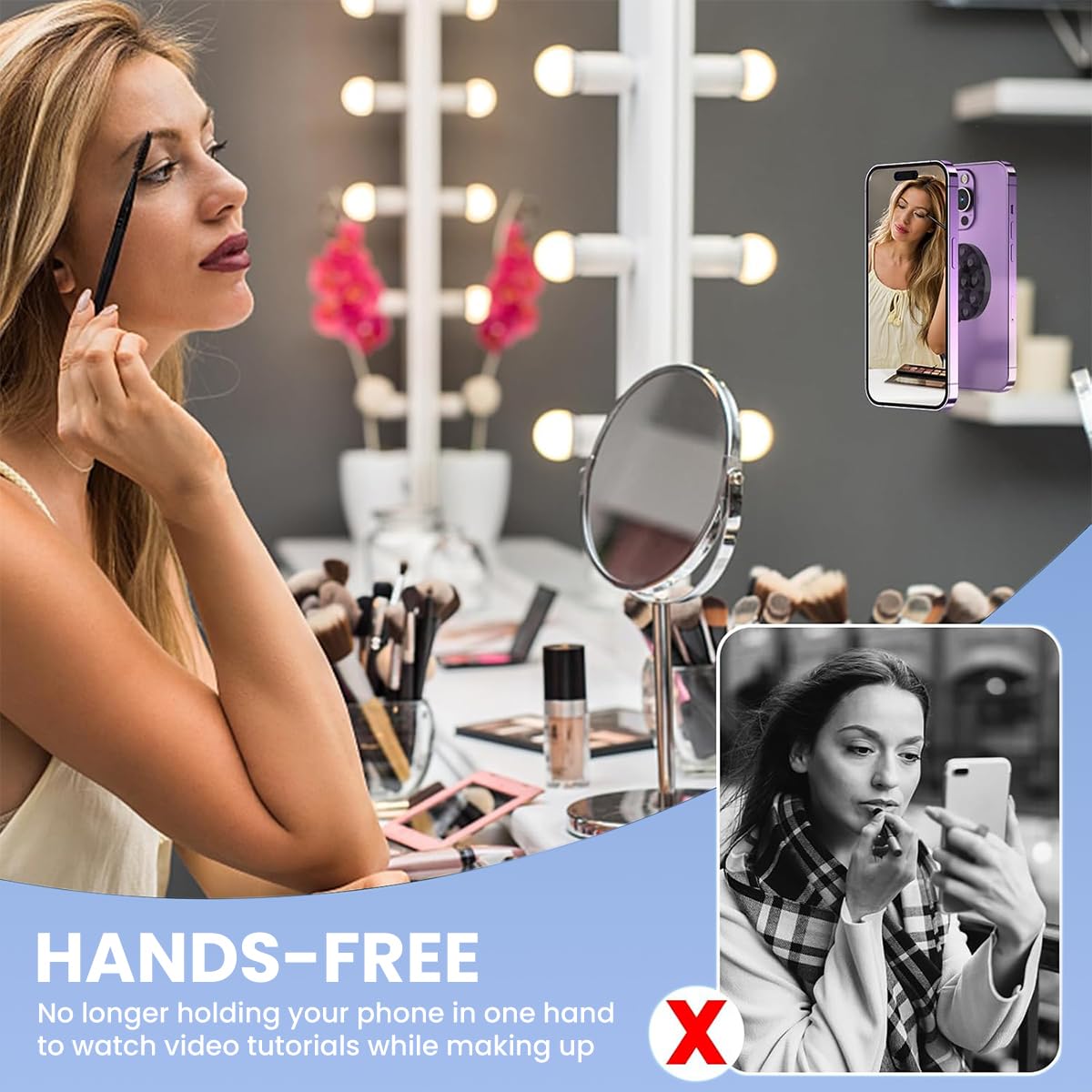 ZORBES Magnetic Suction Cup Phone Mount for Shower and Mirror Use with 14 Cups | Silicone Grip Stand for iPhone and Galaxy