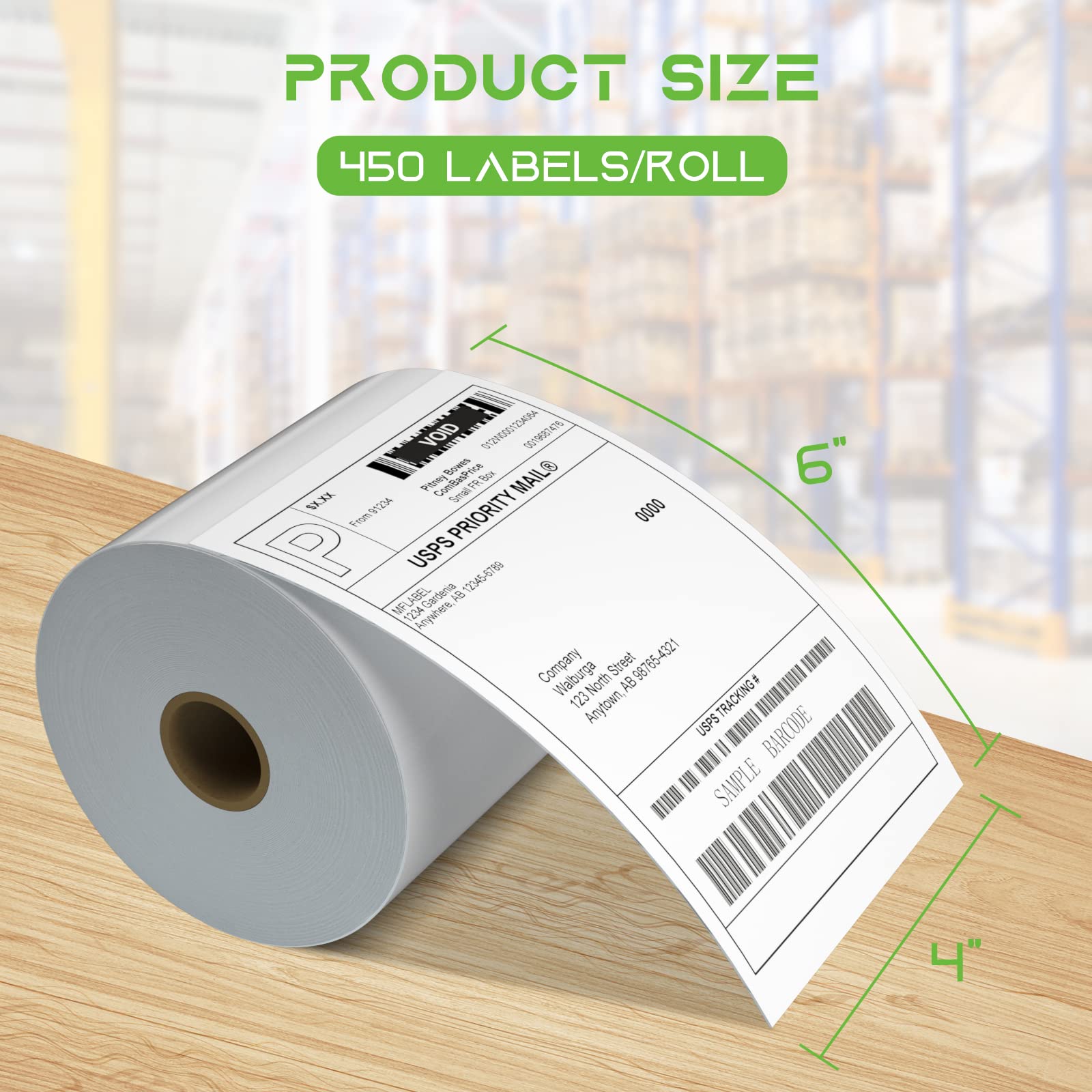 MFLABEL Direct Thermal Shipping Labels for Zebra Printers 4x6 in 4 Rolls of 450 | Strong Adhesive