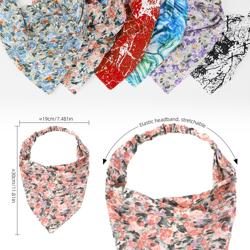 MAYCREATE Head Scarf Set for Women featuring Elastic Fit and Soft Silk Chiffon | 6Pcs Boho Floral Hair Wraps