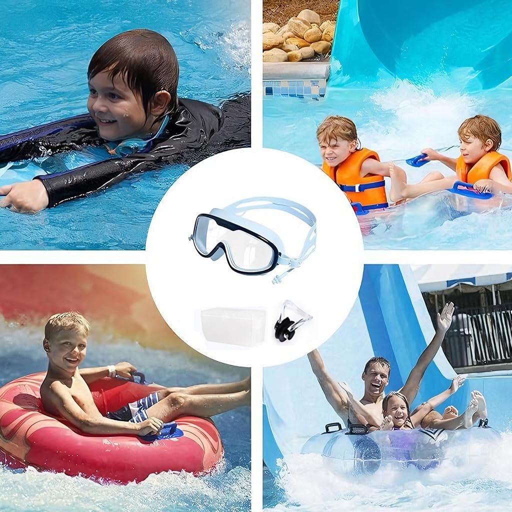 ZIBUYU Swimming Goggles for Kids with Adjustable Strap and UV Anti Fog Lenses | Blue Black