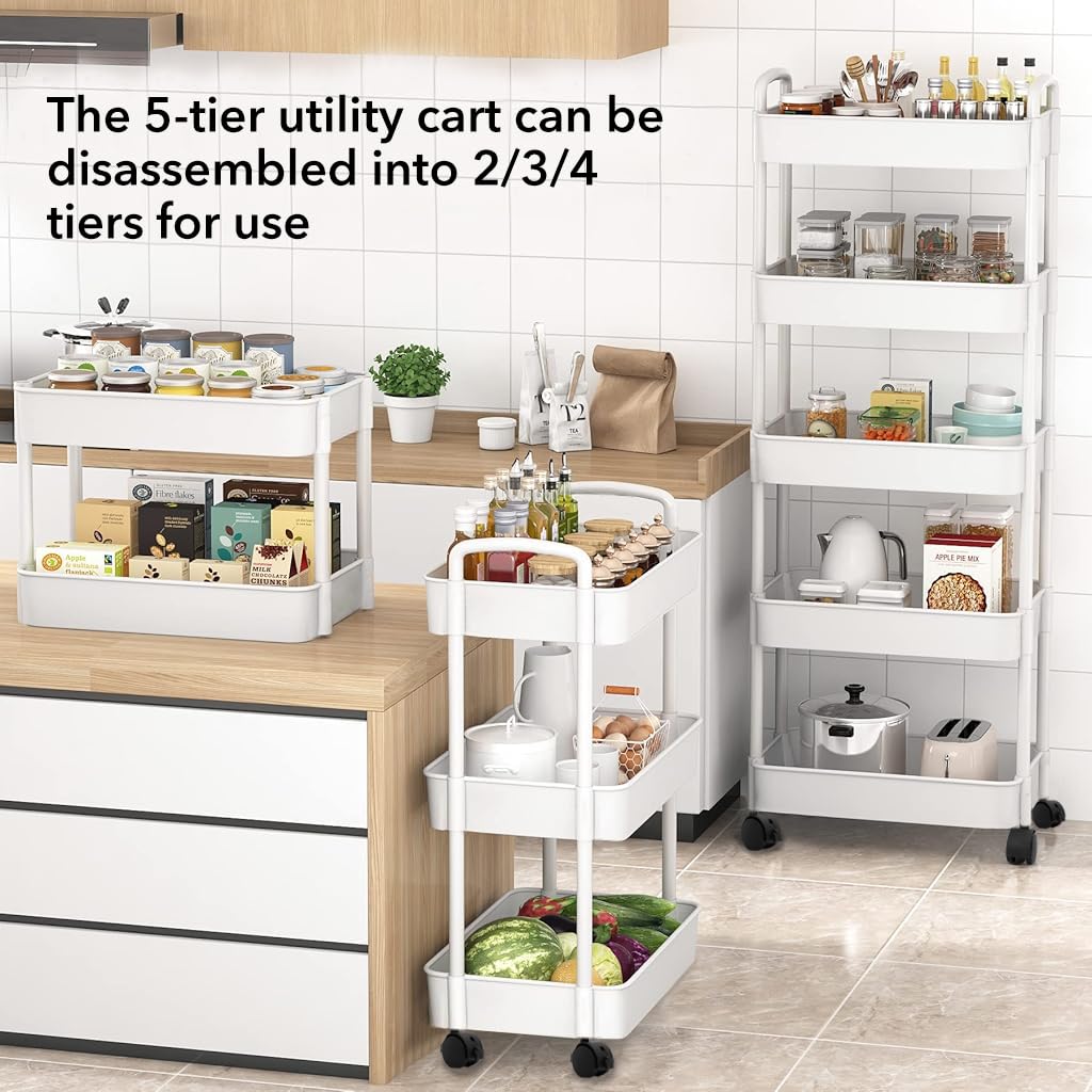 Supvox Home Organizer Cart for Kitchen and Bedroom with 5 Tiers 37.5x26x72cm and 360° Wheels