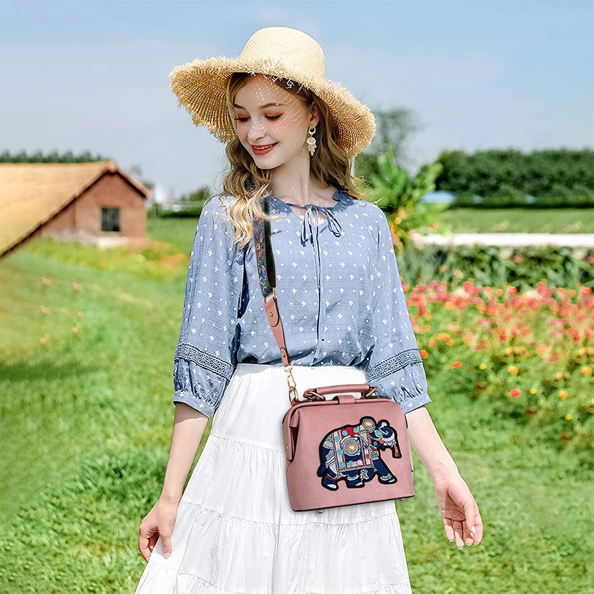 PALAY Crossbody Bag for Women 18×10×16 cm with Adjustable Strap and Embroidered Applique Design