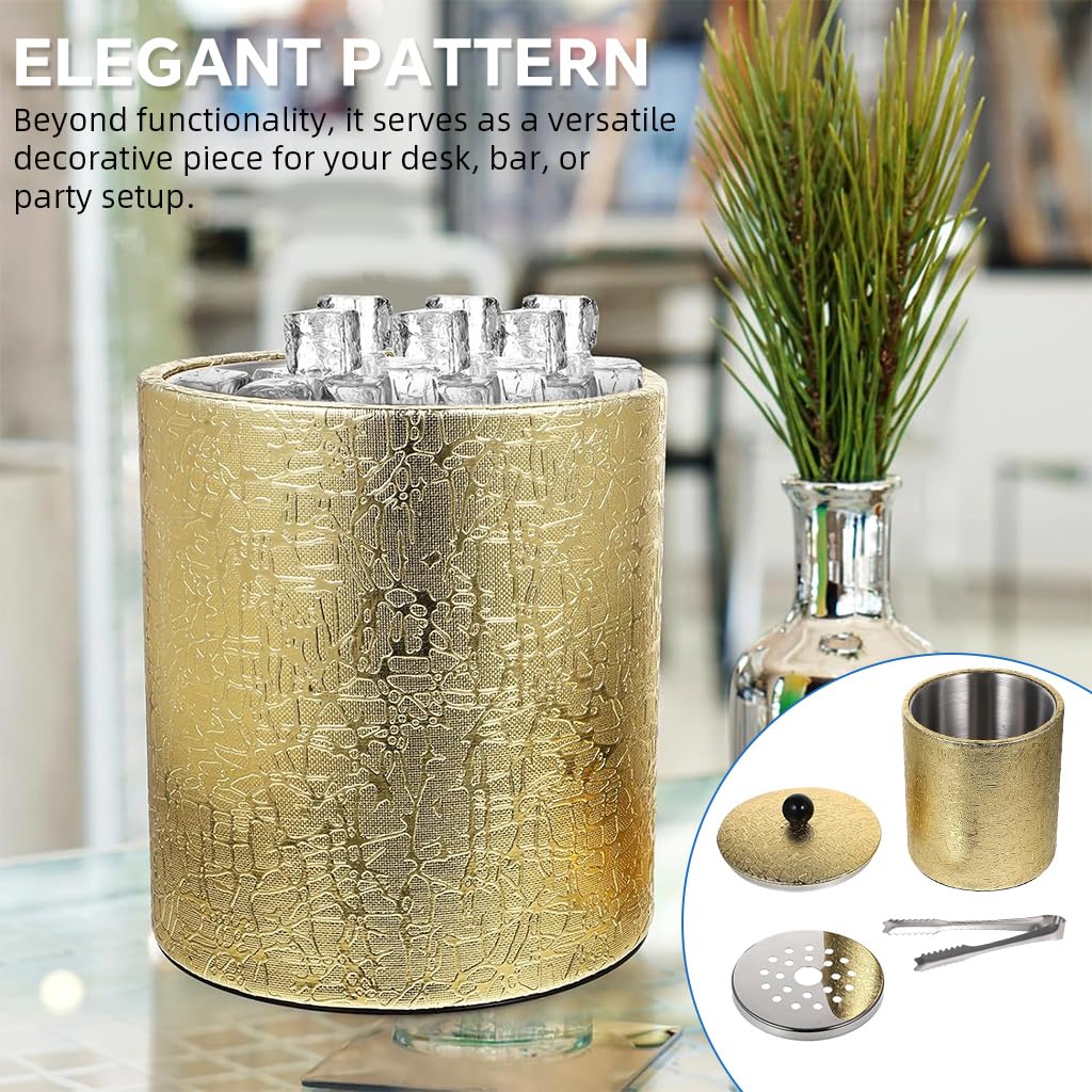 Supvox Ice Bucket for Parties and Home Bars with Lid and Filter | Double Wall Stainless Steel and PU Leather Design