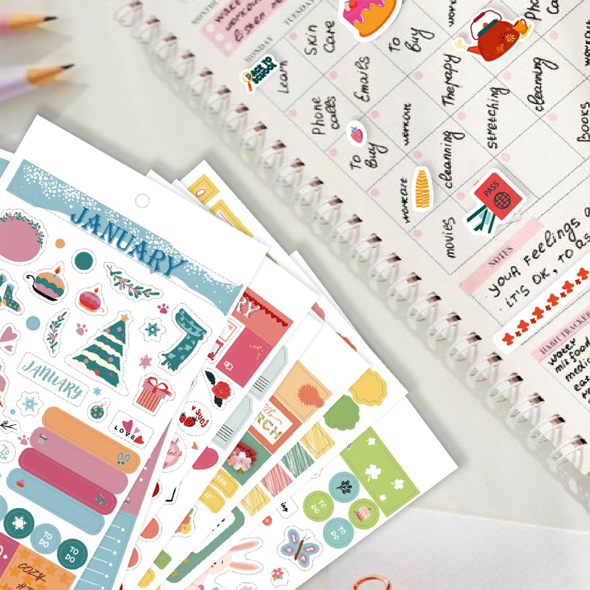 OFIFO Sticker Book for Planners with 28 Sheets and 1250 Stickers | Monthly and Holiday Journal Decor