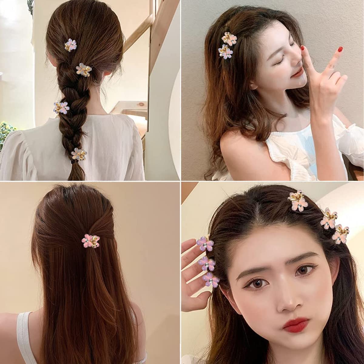 PALAY Mini Hair Clips for Women with Metal Spring Grip and 10PCS Floral Opal Design | Alloy Hair Accessories for Girls