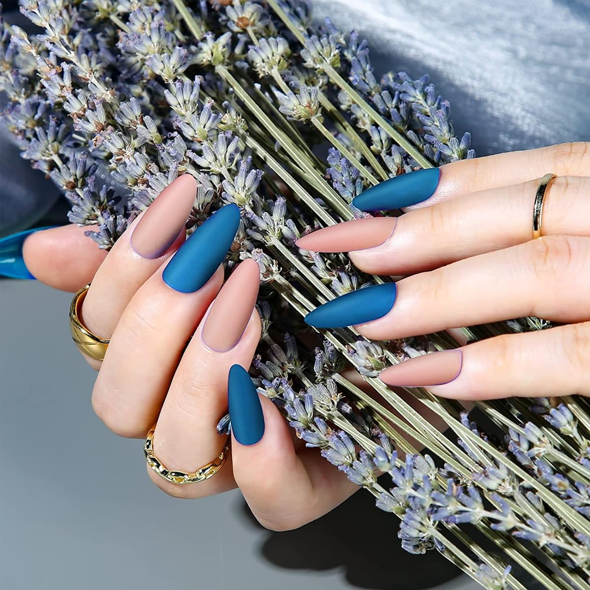 MAYCREATE Press On Nails Set for DIY Nail Art with 288pcs Almond French Tips | ABS False Nails