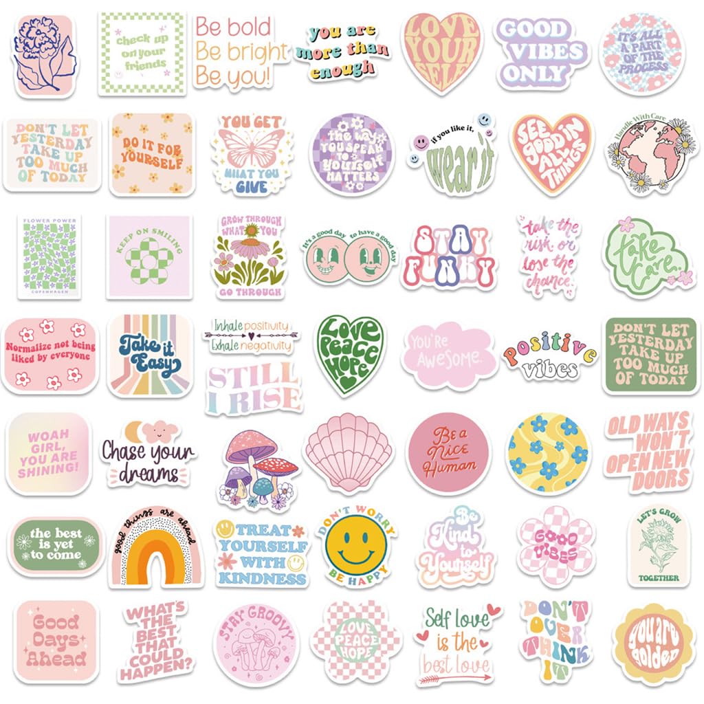 HASTHIP Motivational Stickers for Water Bottles and Laptops featuring 100 Vinyl Waterproof Designs | Pink Aesthetic for Journals and Scrapbooks