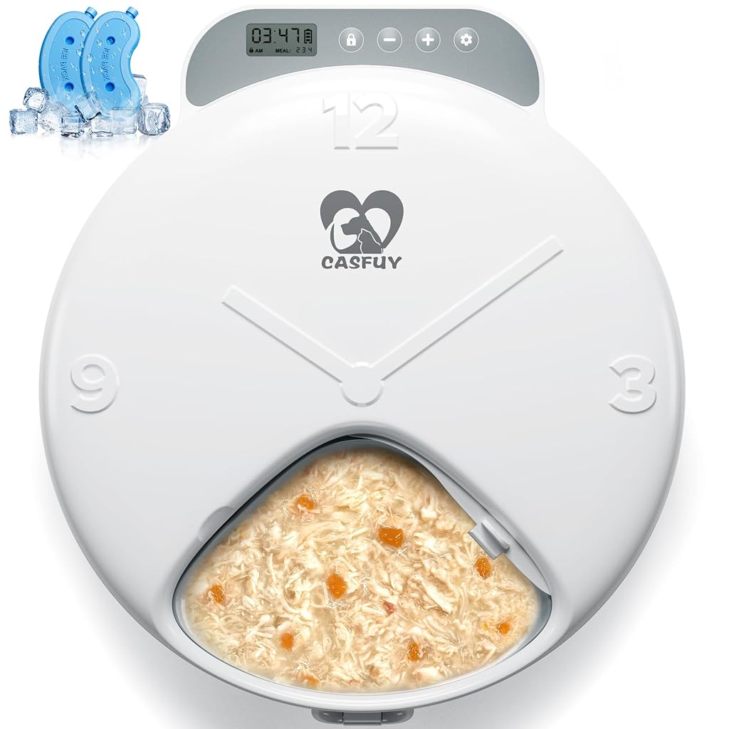 HASTHIP® Automatic Cat Feeder 960ml Dry & Wet Food Dispenser Feeder with Ice Box Insert, 4-Meal Design Programmable  Timed Auto Cat Feeder Dog Treats Feeder, Battery-powered, Food-Grade Material