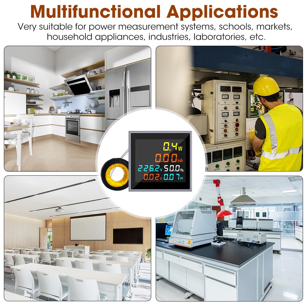 6 in 1 Digital Single Phase Power Meter with LCD Display and Current Transformer CT | 50 300V 0 100A 0 30000W Energy Monitor
