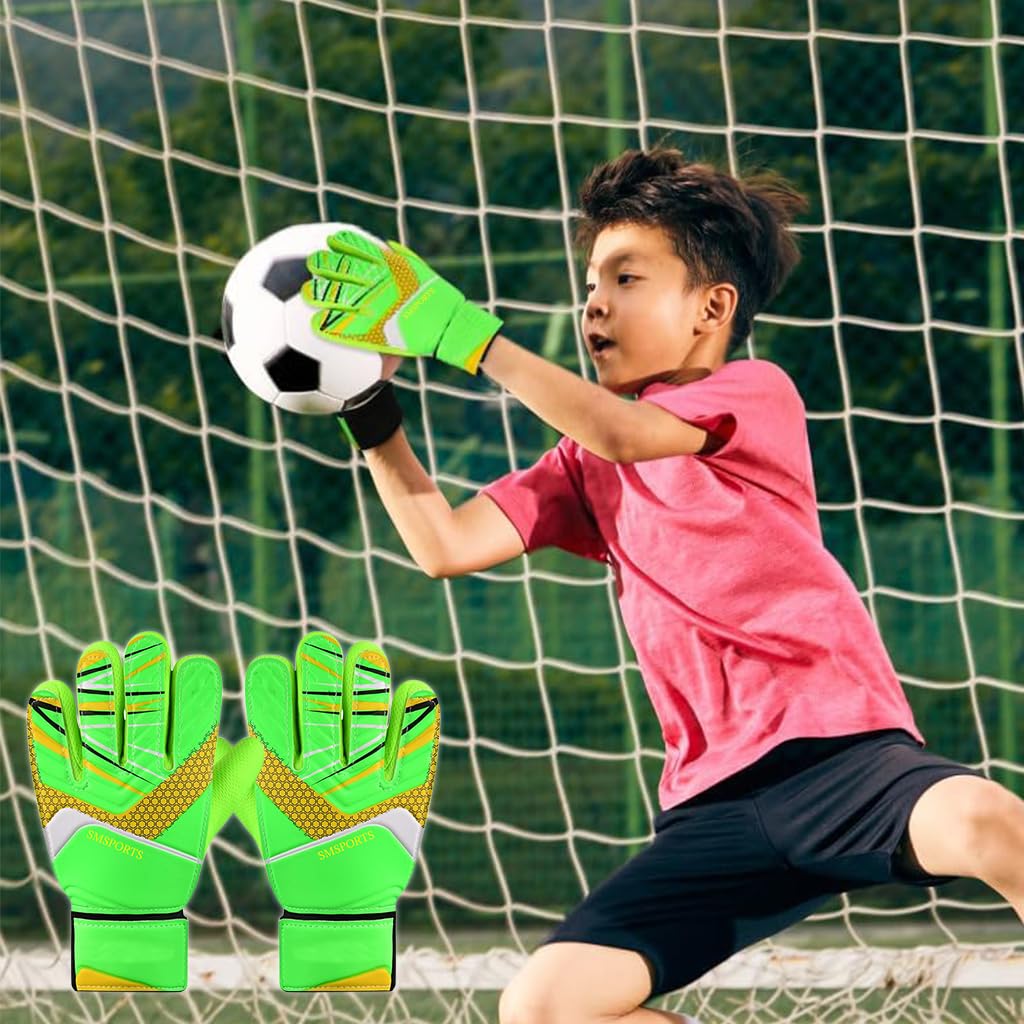 Proberos® Football Goalkeeper Gloves for Kids Children Teen Anti-Slip Palm Football Goalkeeper Gloves Strong Grip Football Goalkeeper Gloves Wrist Protection Football Goalkeeper Gloves (Green)