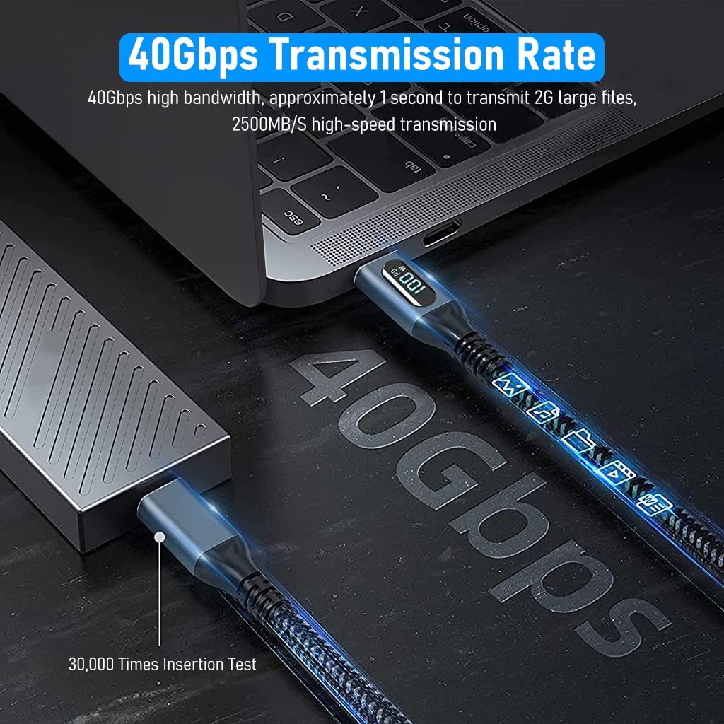 Verilux Type C Cable for Thunderbolt 4 with LCD Display and 40Gbps Transfer | 240W USB4 Fast Charging