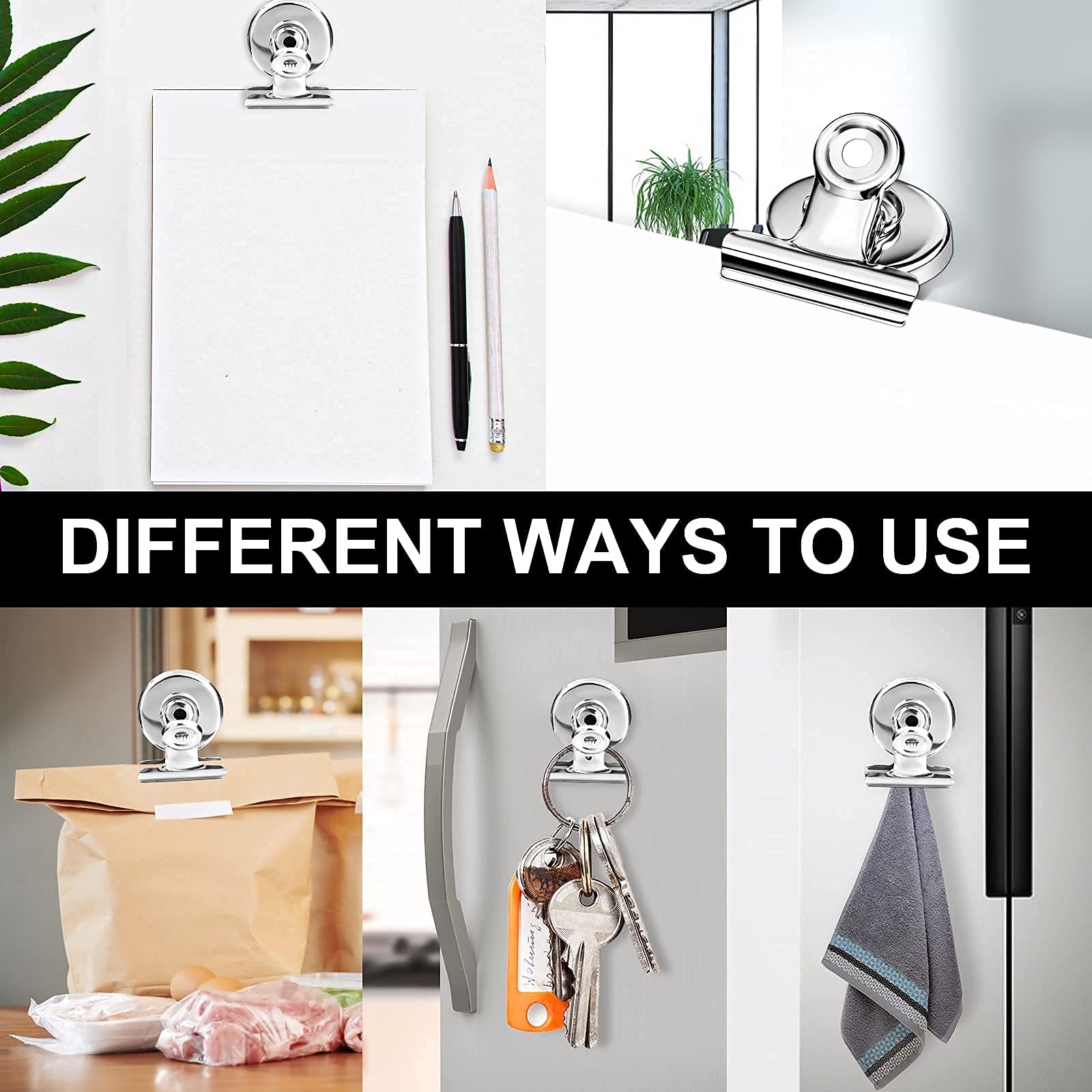 Supvox Magnetic Clips for Fridge and Office with Anti Scratch Pads and Strong Hold | 10 Pcs Stainless Steel