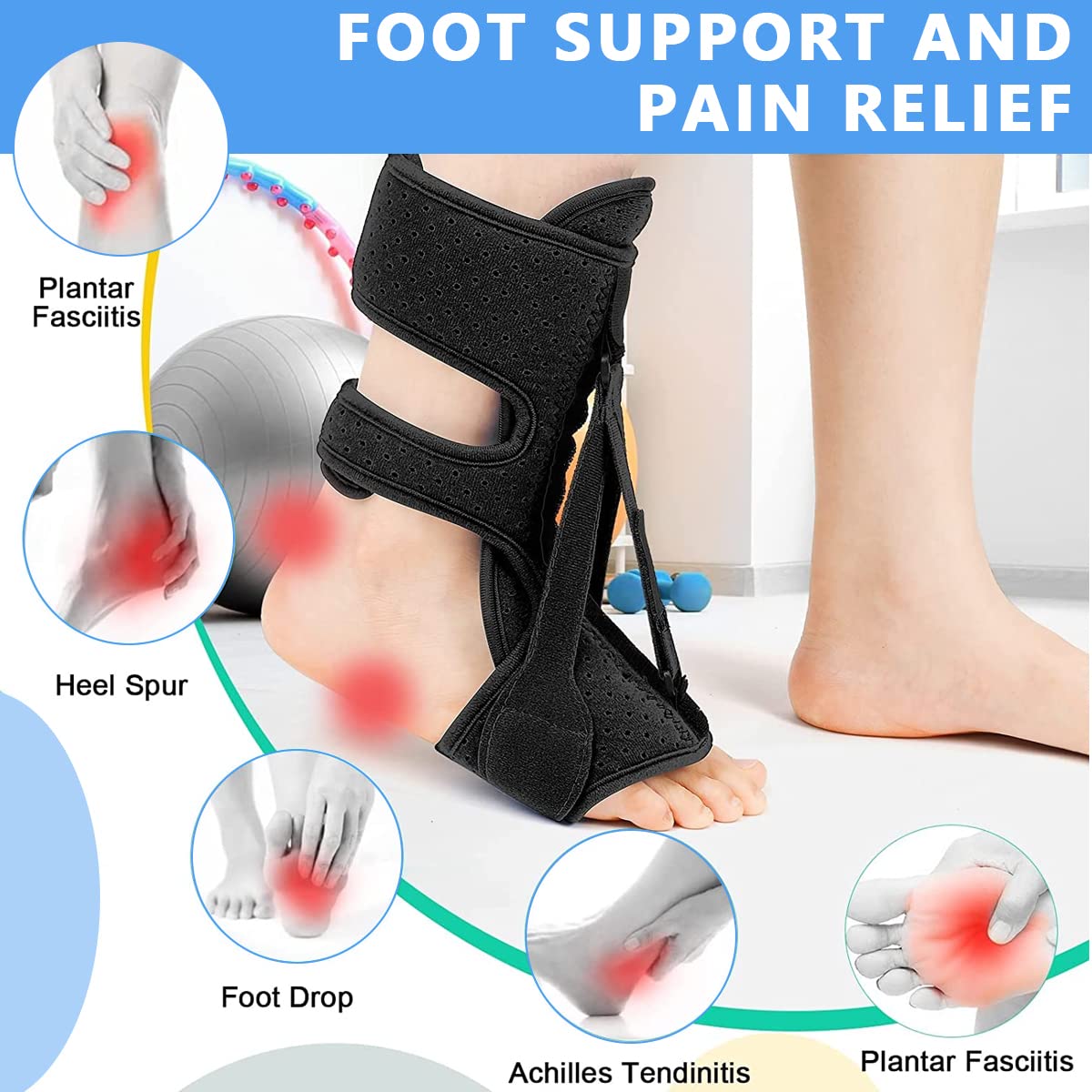 HANNEA Plantar Fasciitis Splint for Day and Night Pain Relief with 70°–90° Flexible Alloy Support | Includes 2 Arch Pads and Massage Ball
