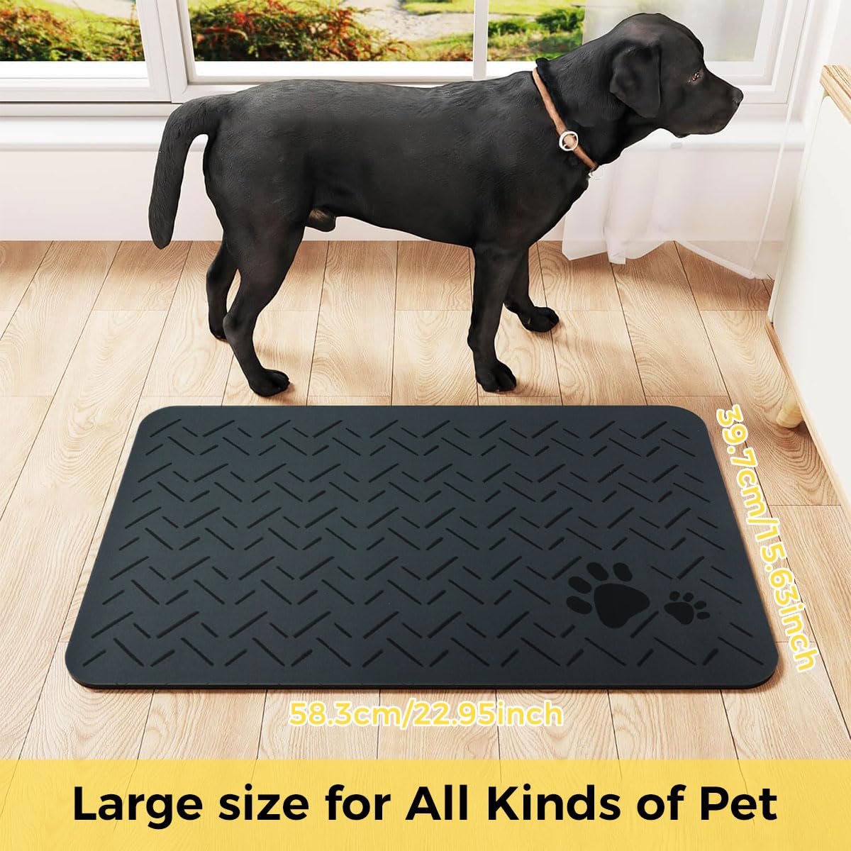 Qpets Pet Food and Water Bowl Mat for Mess Free Feeding with Anti Slip Base 40x60cm | Diatom Mud Water Absorbent Grey Design