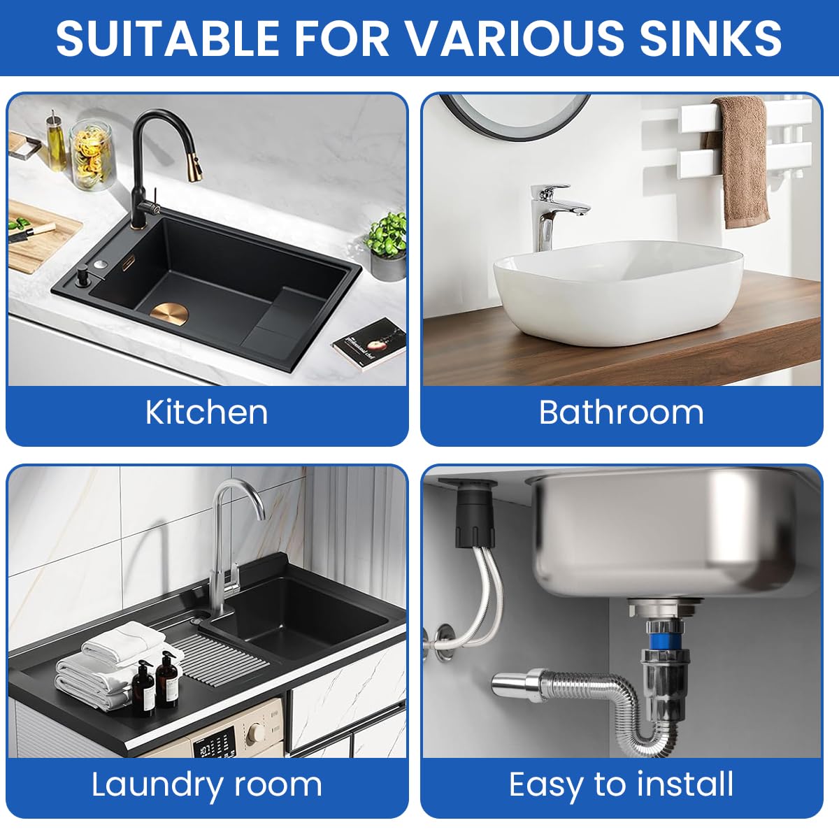 Supvox Sink Sewer Pipe Hose for Kitchen and Bathroom with 39cm Extendable Design | Flexible Anti Odor Leakproof ABS Drain Tube