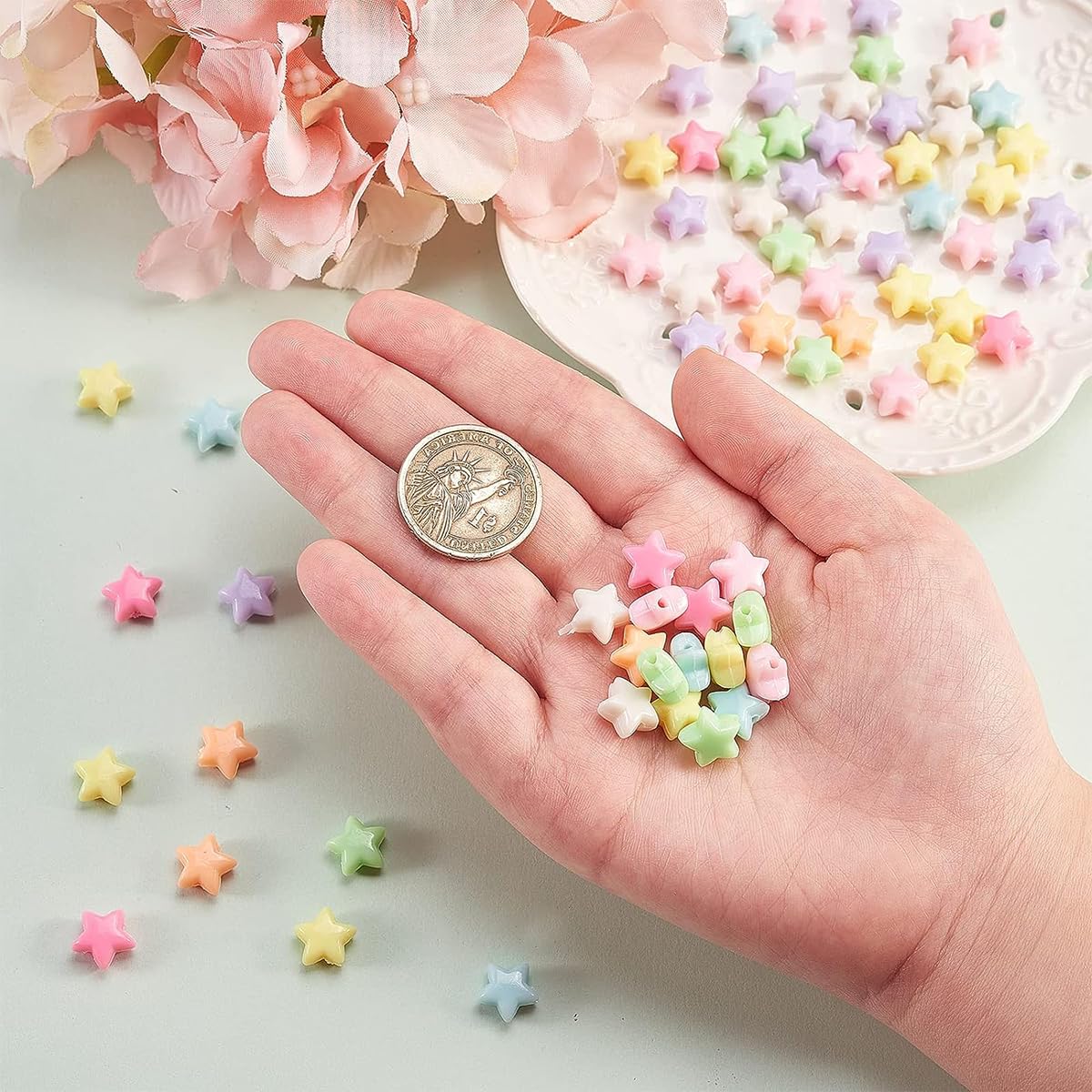 SANNIDHI Beads Set for Bracelet Making with 720 pcs Acrylic Heart Star Round Shapes | Kids DIY Jewelry Crafts