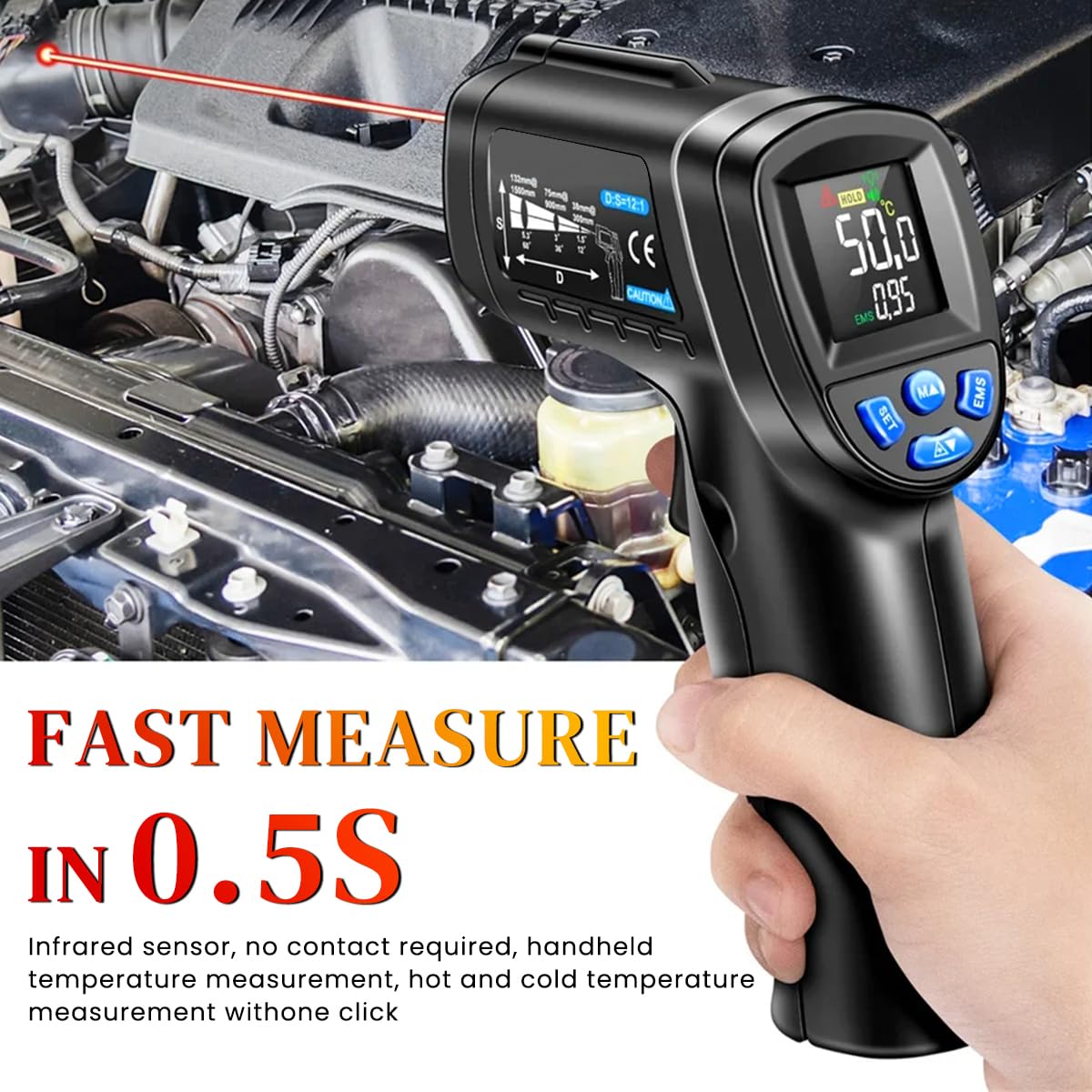 Serplex Infrared Thermometer Gun for Cooking and Industrial Use with Adjustable Emissivity | Measures -50°C to 550°C