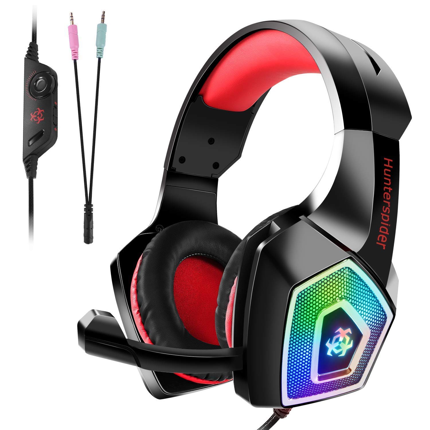 ZORBES® Gaming Headset with Mic LED Light Over-Ear Surround Sound Noise Cancelling & Volume Control for PC,Xbox One,Laptop,Tablet,Nintendo Switch,Mobile -Red