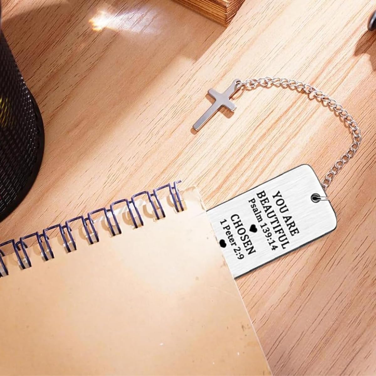 Climberty Metal Bookmarks with Cross Pendant Chain for Bible Reading | Stainless Steel Christian Gift