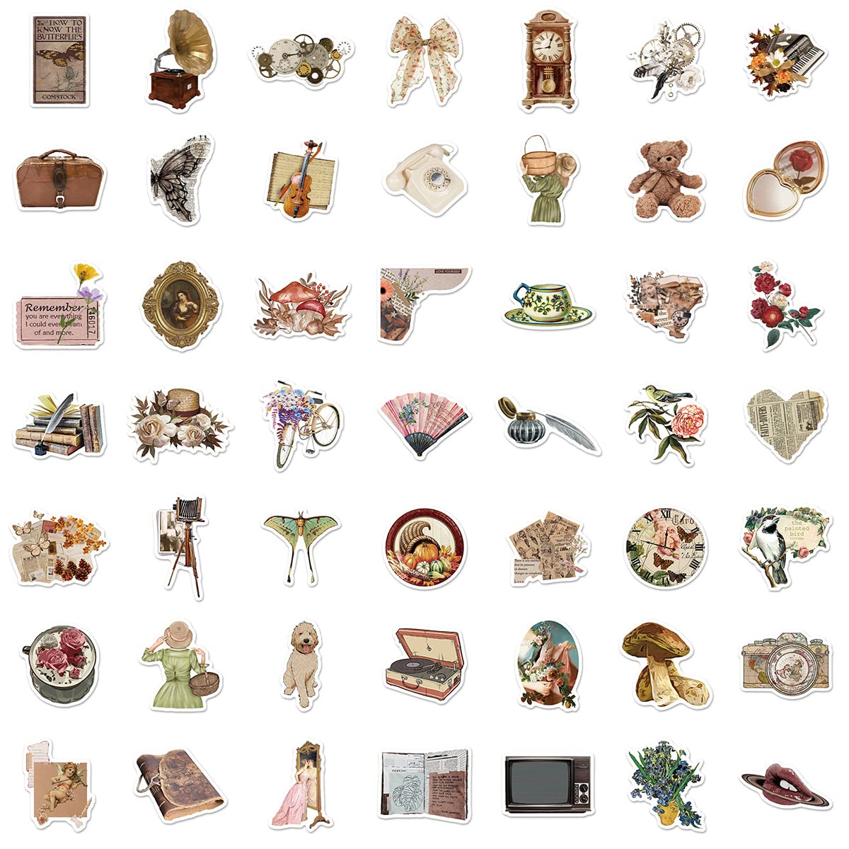 HASTHIP Vintage Stickers for Scrapbooking and Journals with 50Pcs Self Adhesive PVC Set | DIY Craft Embellishment Supplies