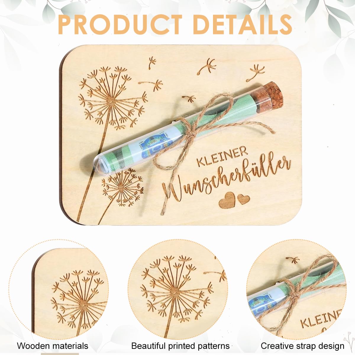 Zibuyu DIY Wish Bottle Kit for Creative Gifting with 5.12×3.94 in Embossed Wooden Card & Glass Tube