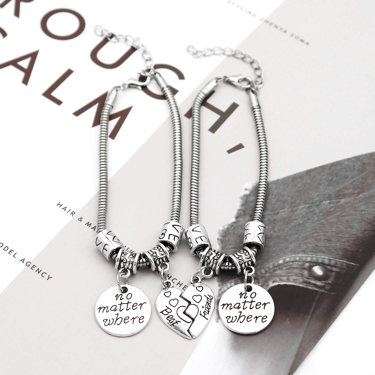 SANNIDHI BFF Bracelet for Girls featuring Divided Heart Pendant 18cm+6cm Alloy Chain | Gift for Sisters and Friends