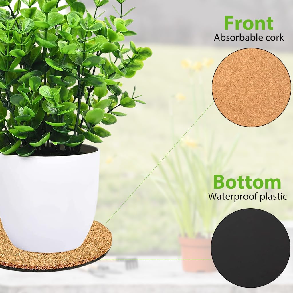 HASTHIP Planter Base for Small Indoor Pots with Anti Slip Pads and 8 in Cork Surface | Protects Furniture from Water Rings