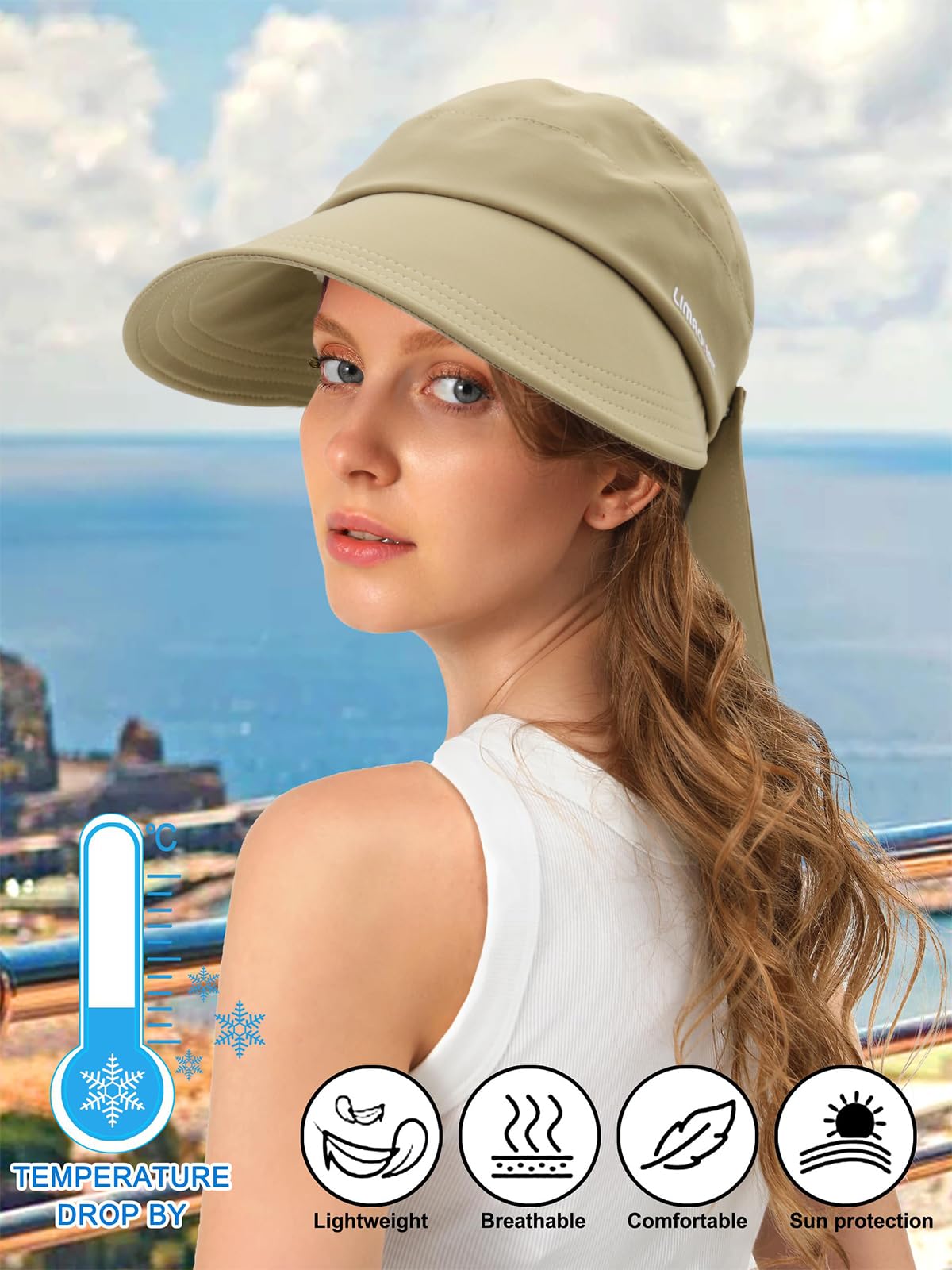 PALAY® Bucket Hat for Women Stylish Sun Hats for Girls, Fashion Wide Brim Hat for Women Sun Protection Cap Summer Hats Lightweight Quick Dry Ponytail Foldable Beach Hat - Khaki