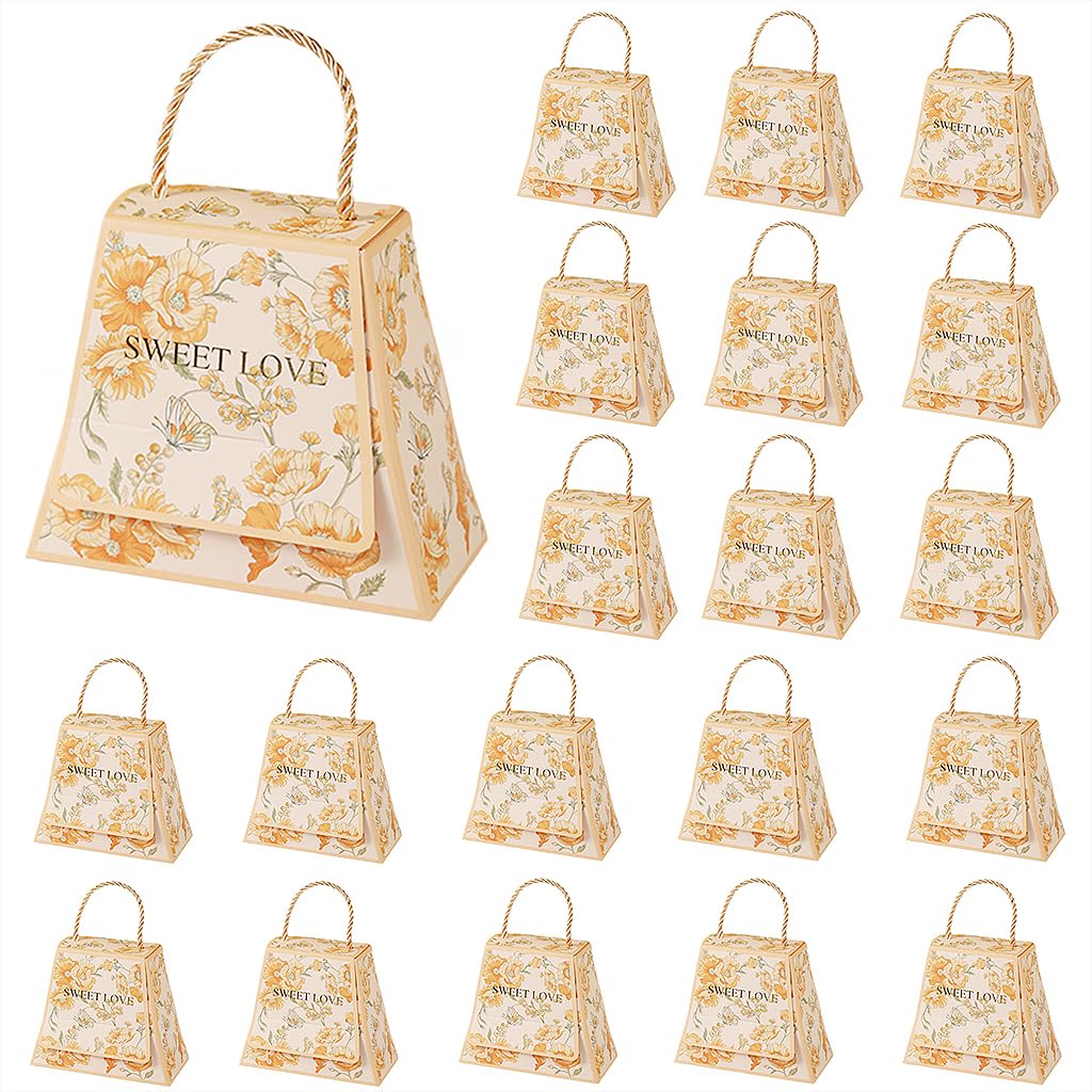 HASTHIP Decorative Paper Folding Storage Box for Gifts and Weddings 20pcs 13x6.5x10.8cm with Rope Handle | White Cardpaper Design