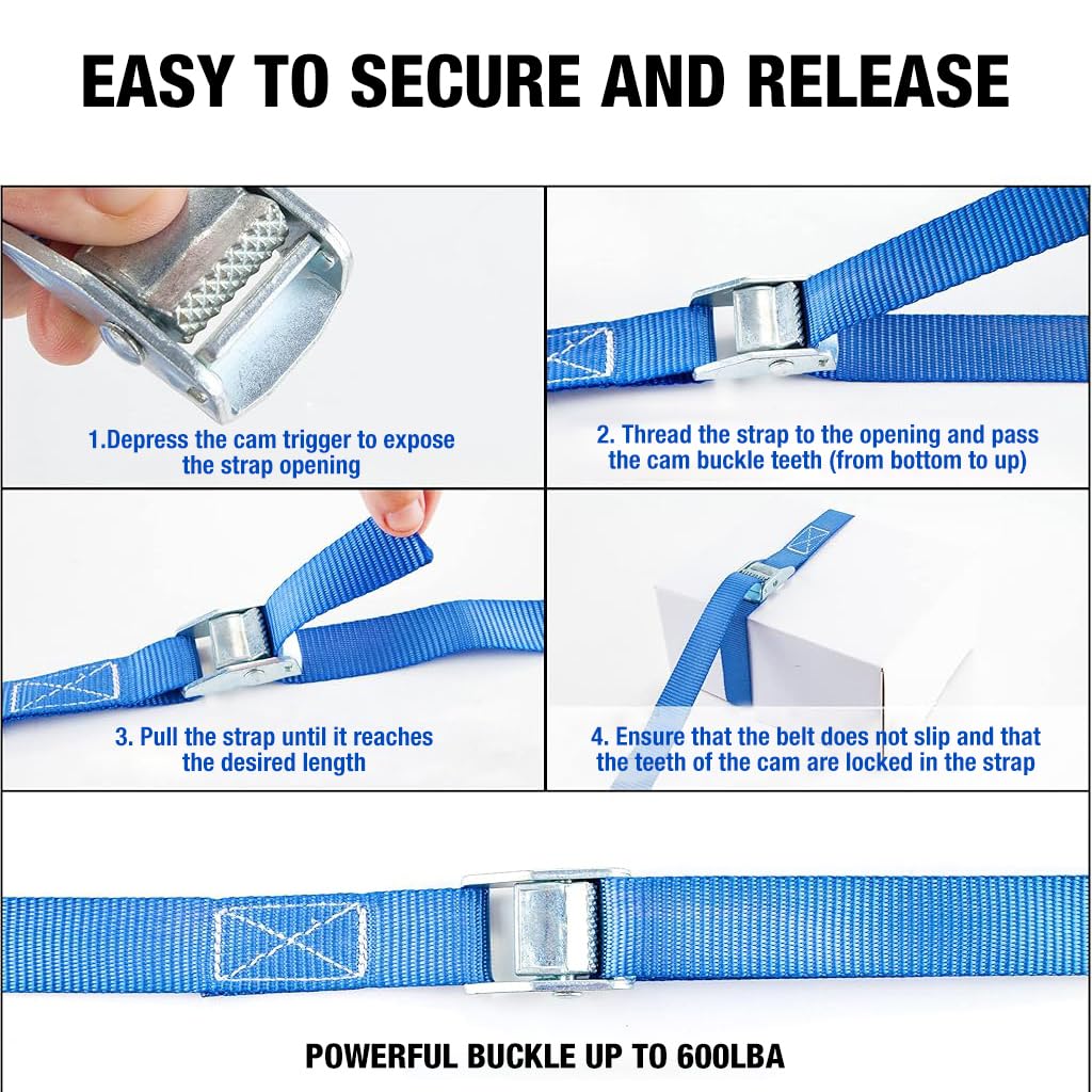 ZIBUYU Ratchet Lashing Straps for Cargo and Luggage with Zinc Alloy Mechanism 2.5m x25mm | Polyester Webbing