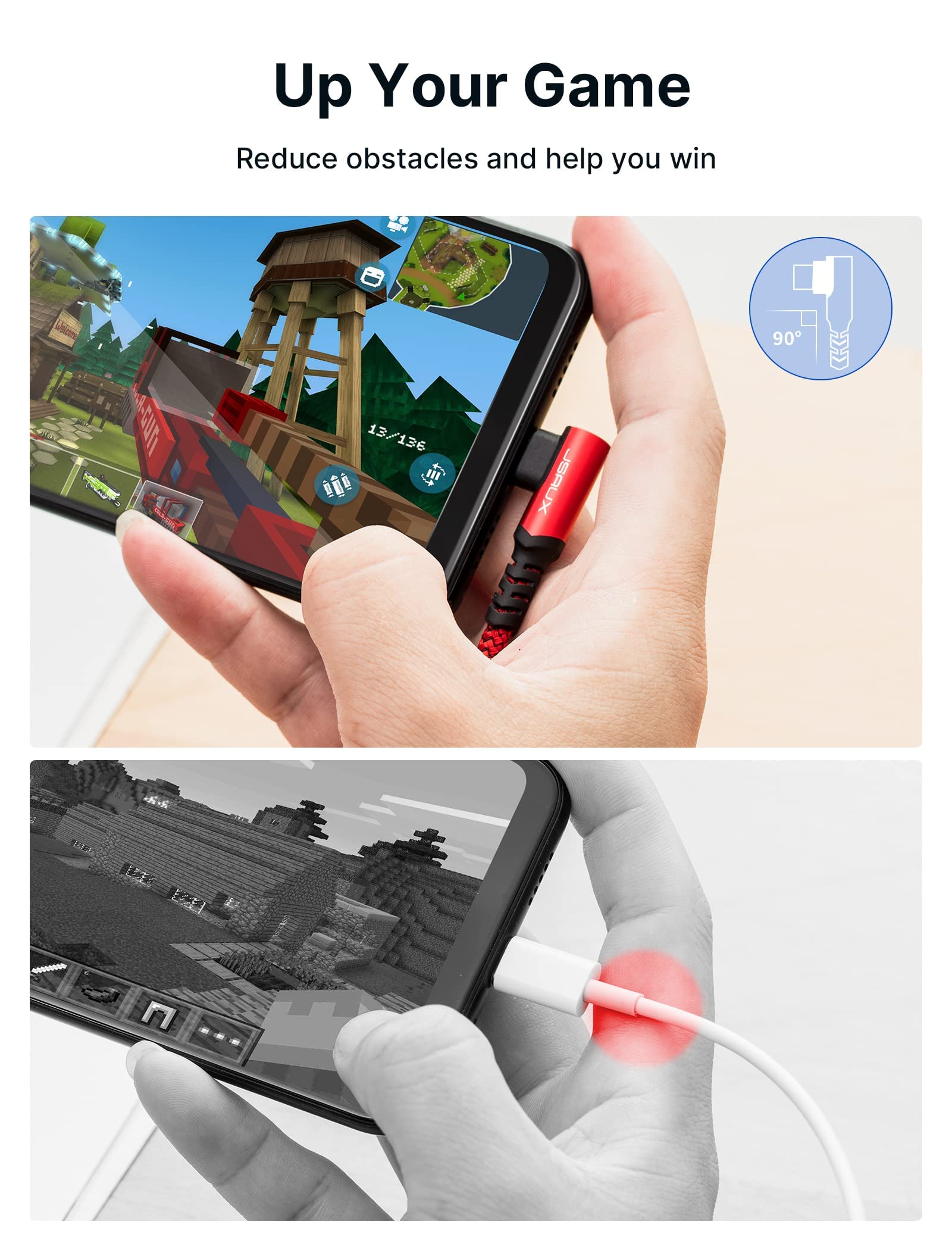 JSAUX Micro USB Cable for Android with 2.4A Fast Charging and 480Mbps Sync | 2-Pack 6.6ft Nylon Braided