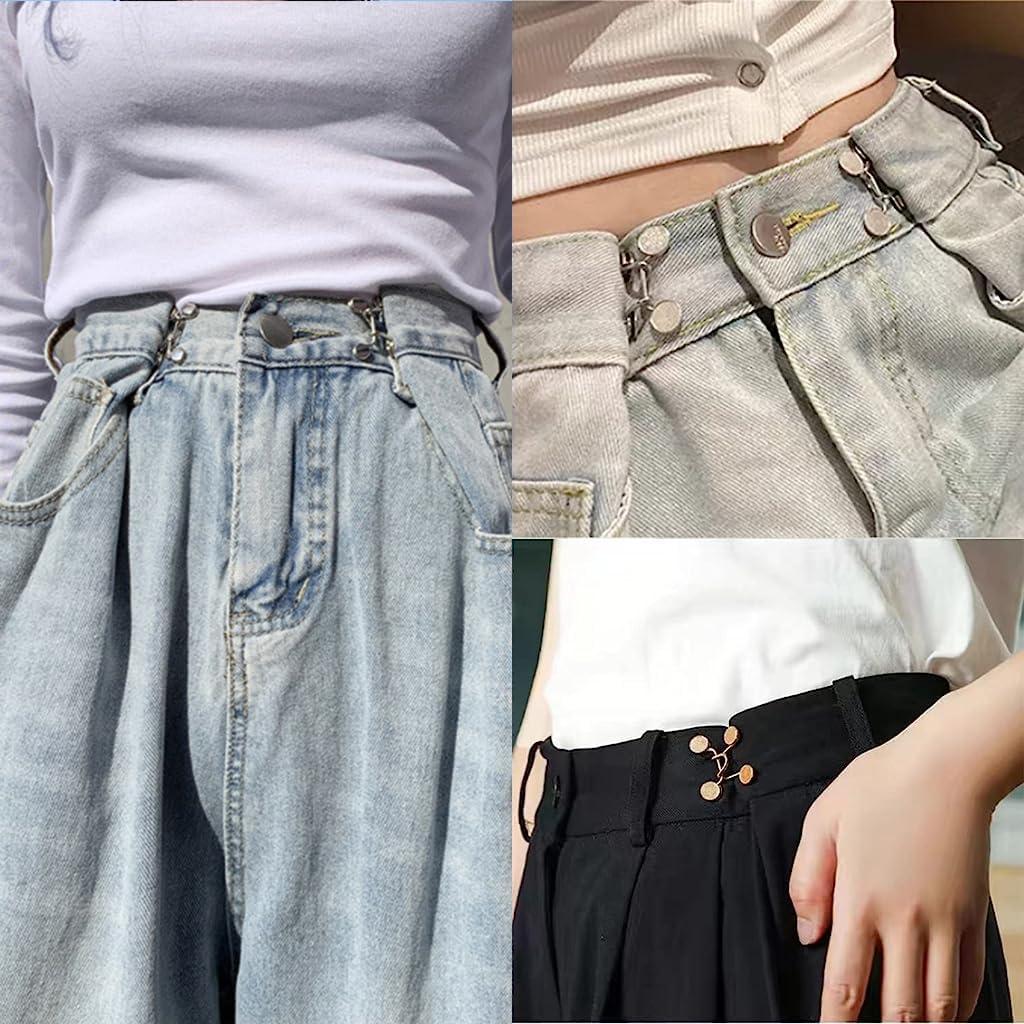 SANNIDHI Jeans Button Set for Instant Waist Adjustment with 4 Reusable Metal Buckles | No Sewing Clips for Pants and Skirts