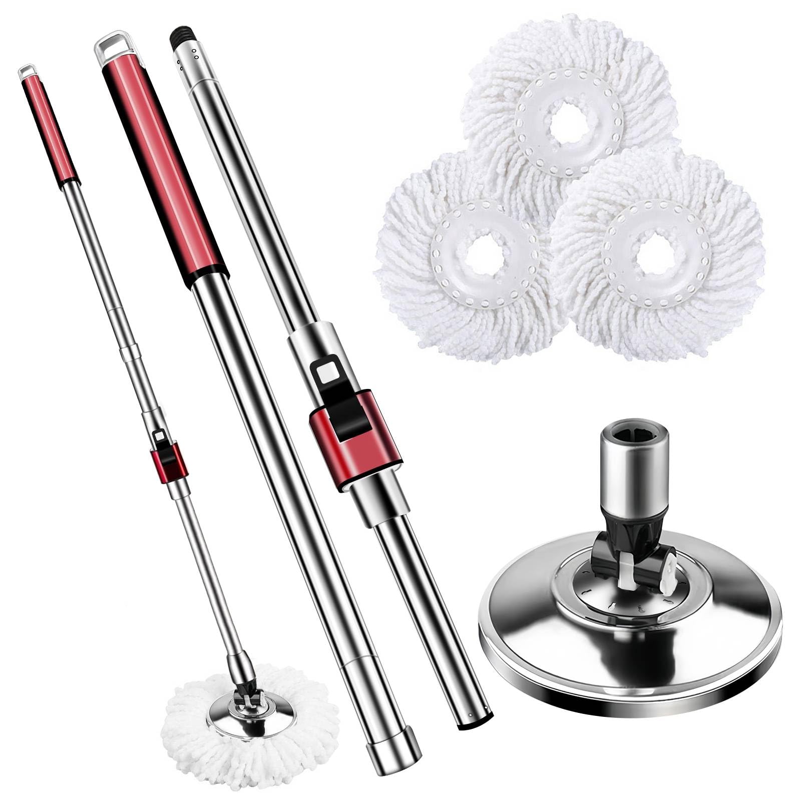 HASTHIP® 360° Rotating Floor Cleaning Mop with Absorbent Microfiber Head, Long Handle Wet & Dry Dual-Use Flat Spin Mop, Easy Assembly, for Hardwood, Tile & Laminate Floors