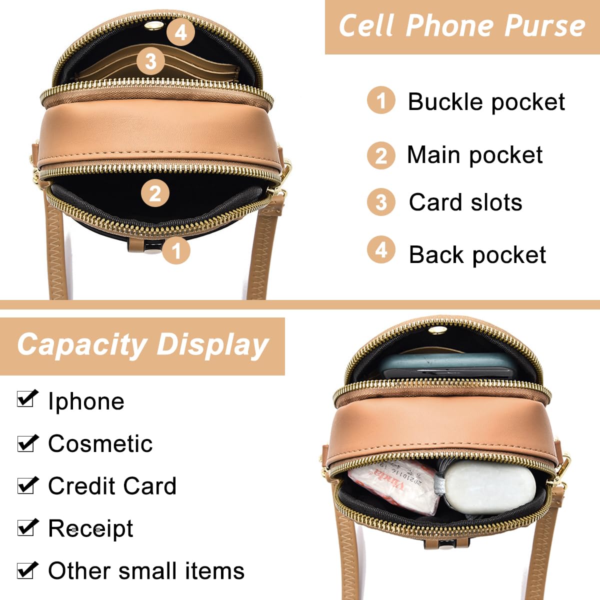 PALAY Mini Phone Bag for Women with Two Zippered Pouches and 12x6.5x20cm Compact Design | PU Contrast Color Crossbody Sling