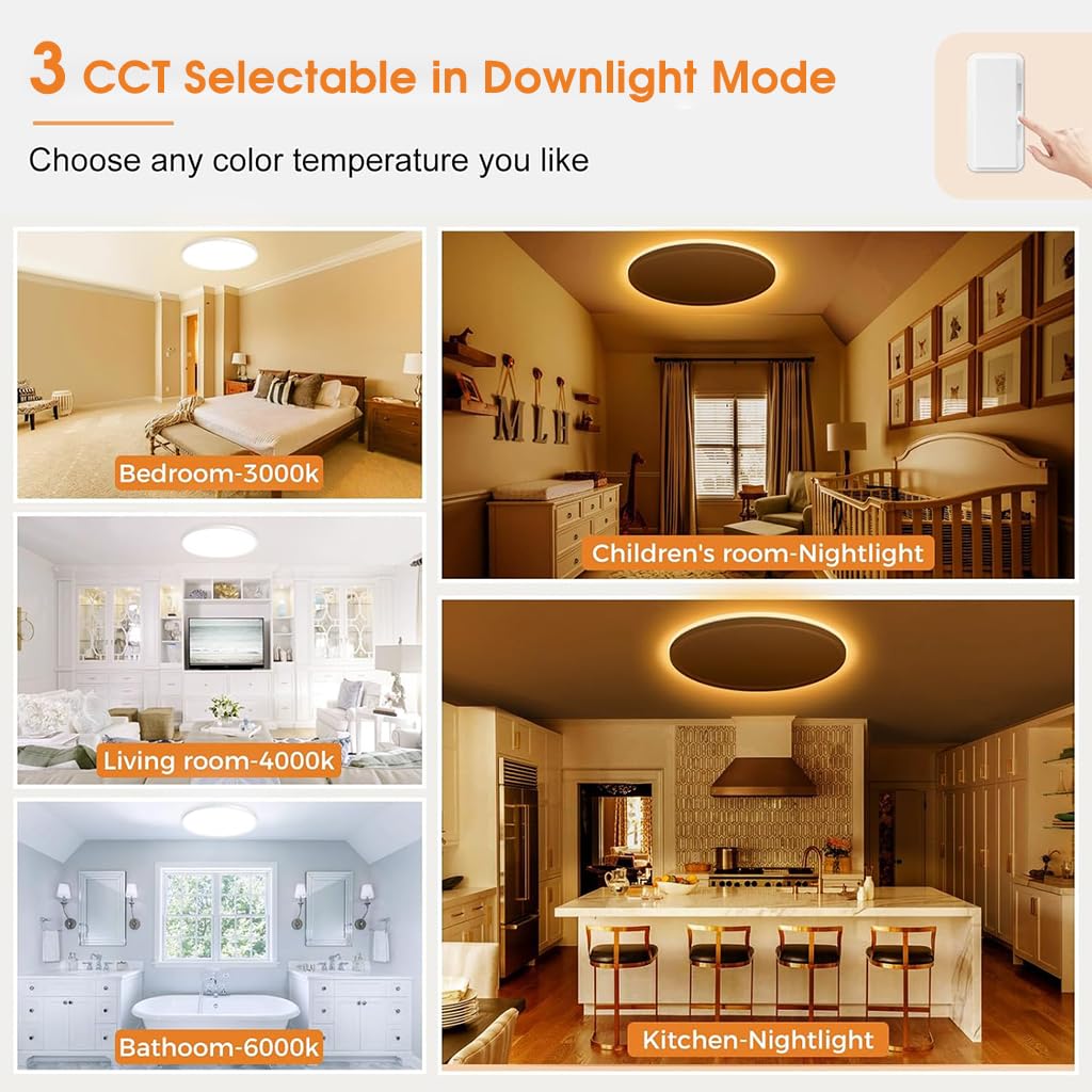 ELEPHANTBOAT LED Ceiling Light with Remote Control 24 W 3 Color Dimmable White | 1800K Night Light