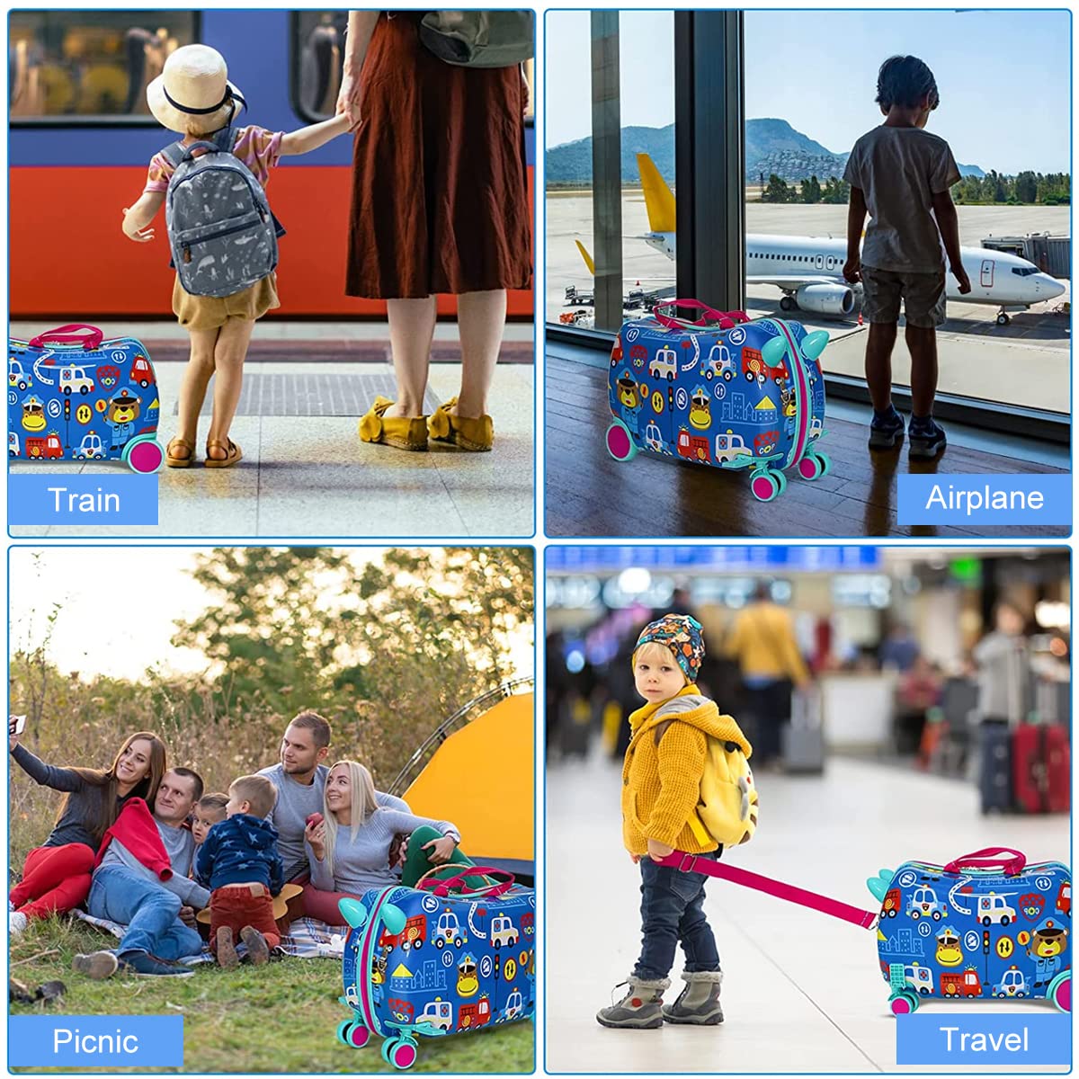 PALAY Kids Ride On Suitcase for Travel with 47x23.5x31cm Capacity and 4 Wheels | for Ages 2–5