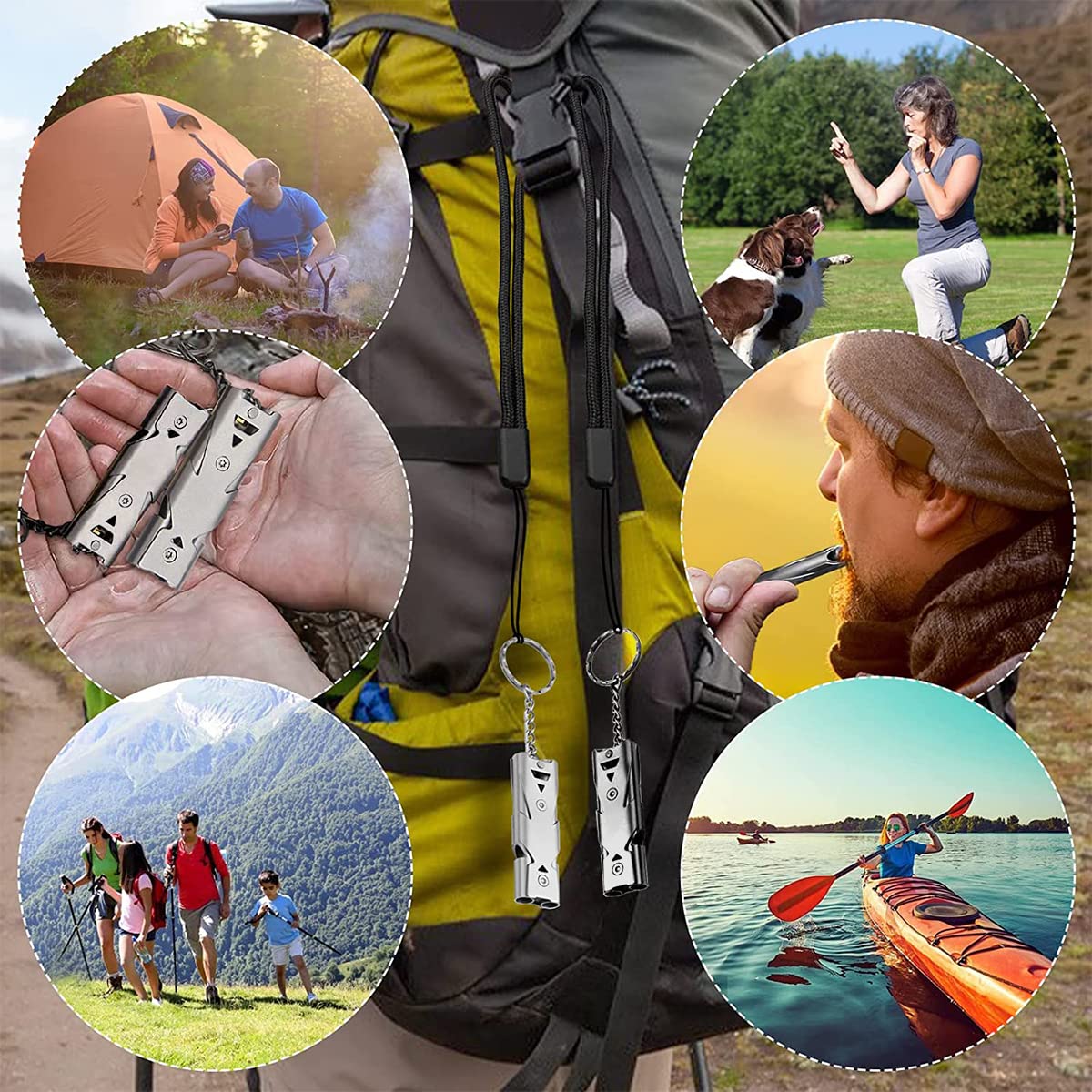 ZIBUYU Emergency Whistle for Outdoor Survival with Dual Hole 120db Sound | Stainless Steel Keychain 57×18×9mm