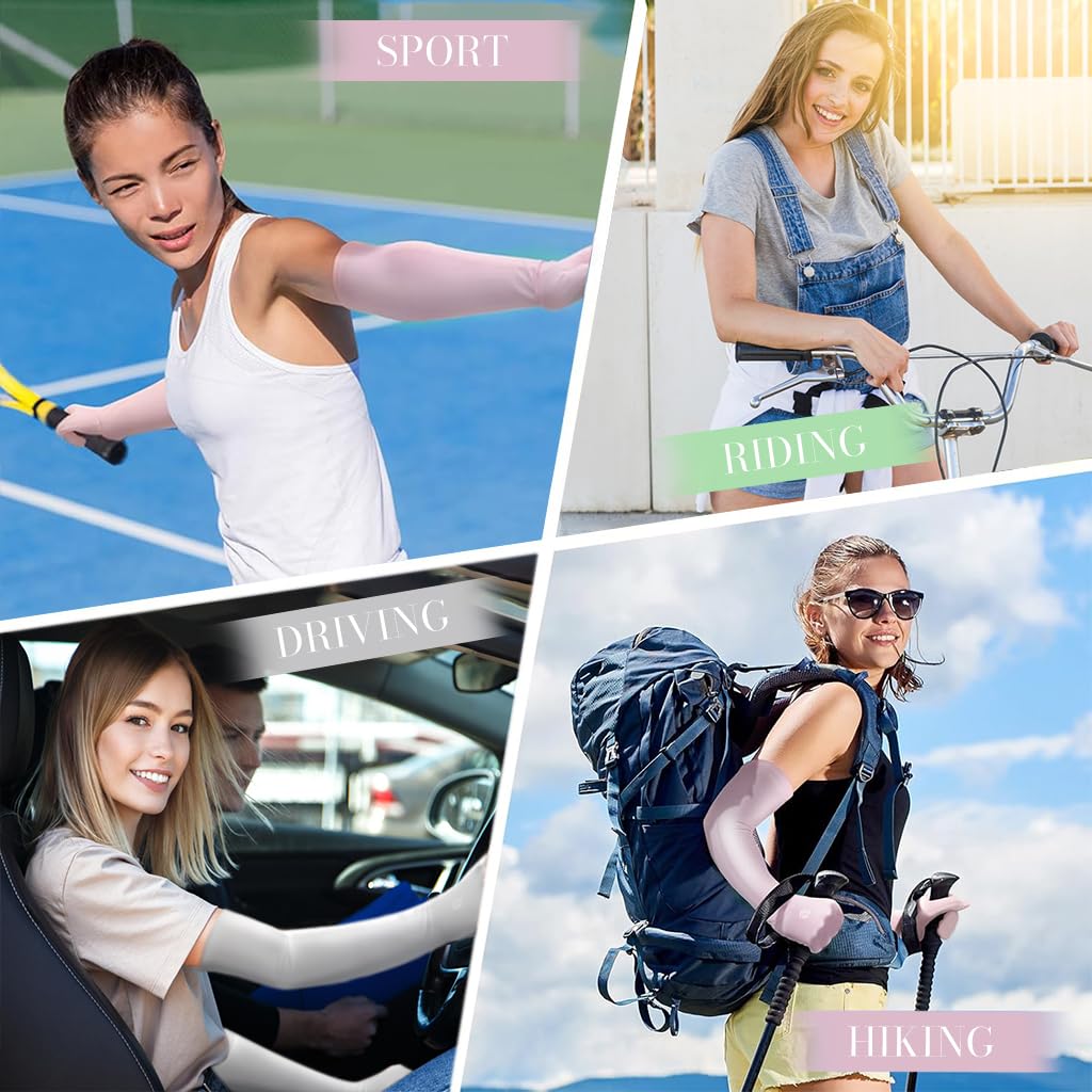 Venzina UV Sun Protection Arm Sleeves for Outdoor Sports with Anti Slip Band and Cooling Ice Silk Fabric | UPF 50+ for Women and Girls