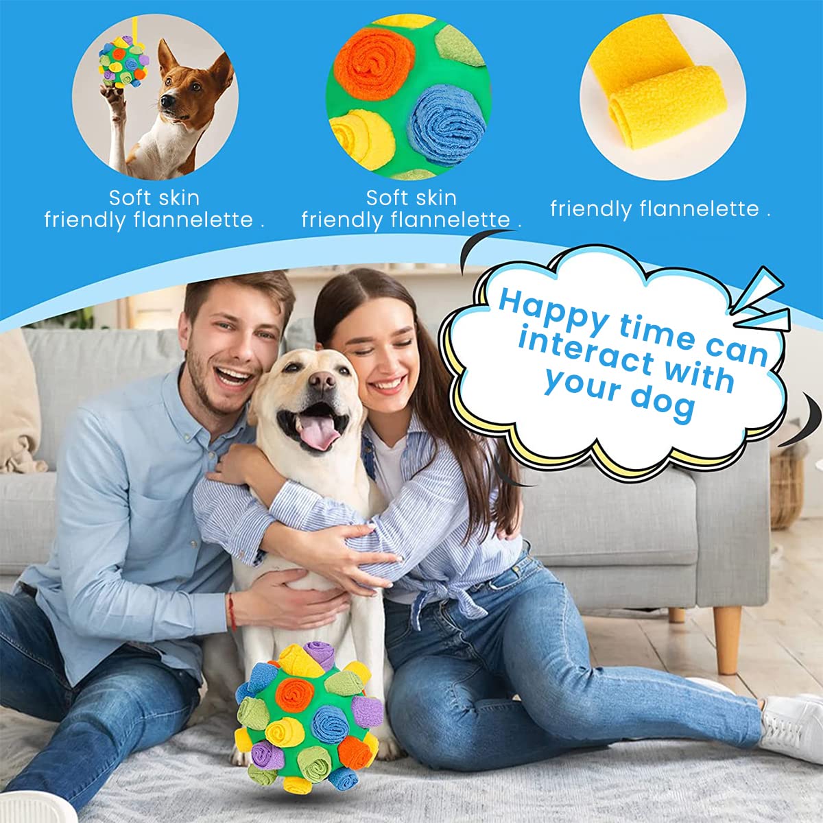 Qpets Dog Snuffle Ball Toy for Slow Feeding and Foraging with Polar Fleece Rolls | Stress Relief and Brain Stimulation