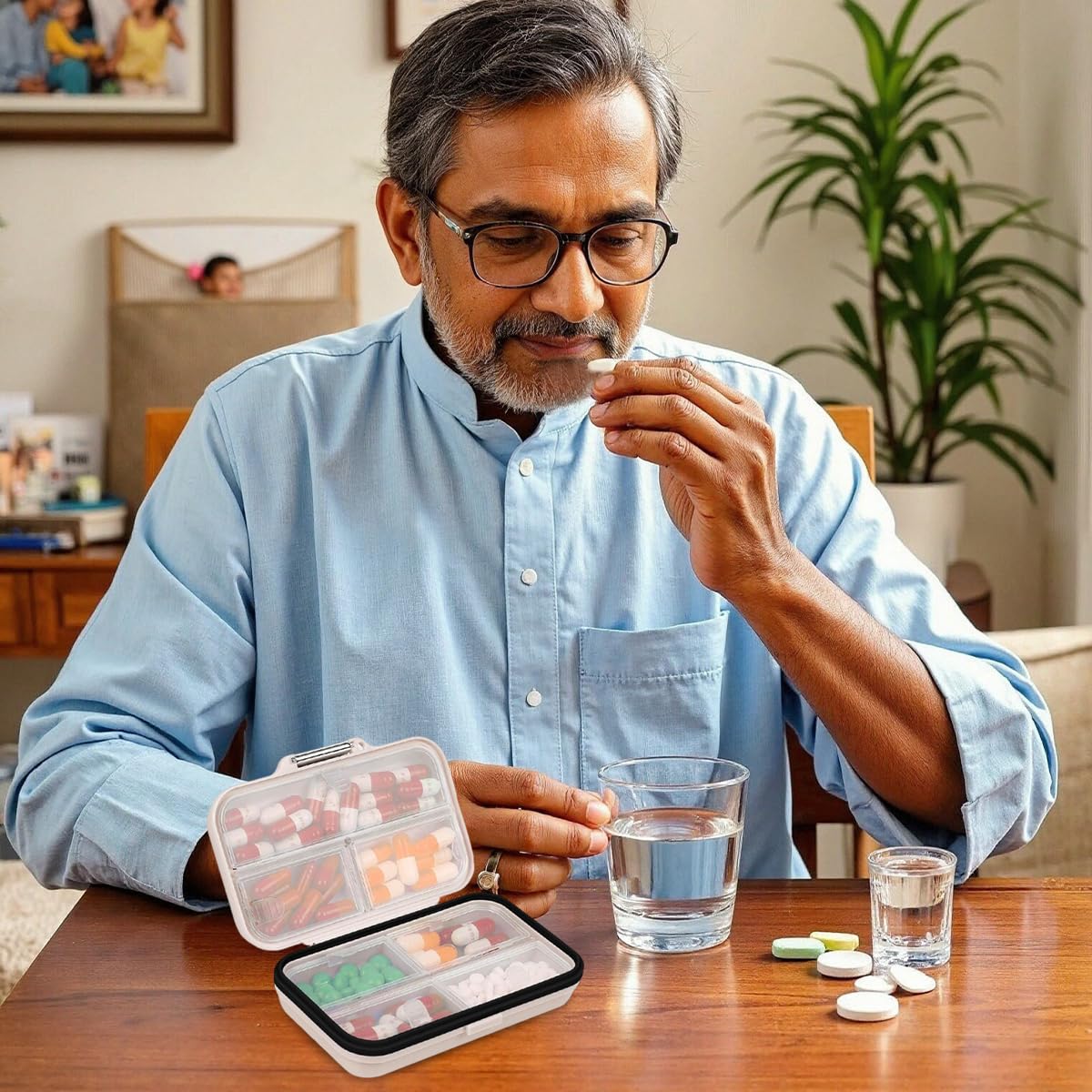 HANNEA Travel Pill Organizer Box for Weekly Medication with 7 Compartments and Sliding Date Marker | BPA-Free PP Portable Case 11.5 x 7.3 x 3.4cm