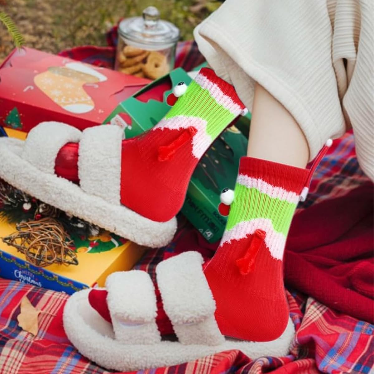 Venzina Christmas Socks for Women featuring Magnetic Hands Design & Soft Cotton Comfort | 1 Pair