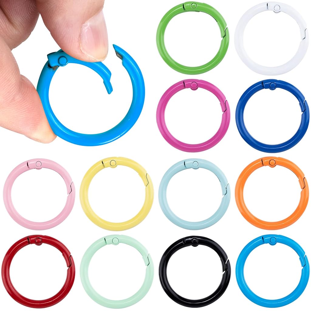 SANNIDHI® Spring O Rings,Round Spring Snap Keyring, Metal Carabiner Clips for Keychain Handbag Purse Dog-Mixed Colors