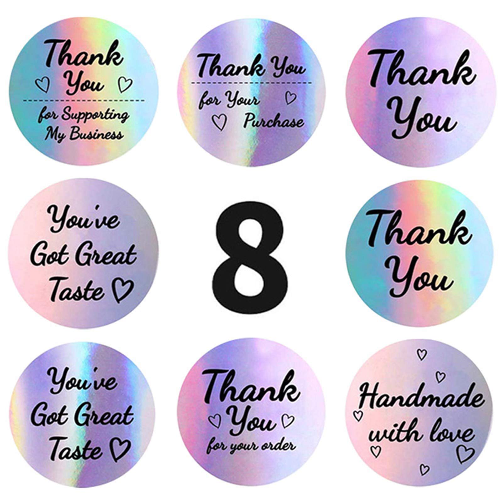 HASTHIP Thank You Stickers Roll for Gifts and Business Packaging with 500 pcs 1.5 in Holographic Round Labels | 8 Rainbow Styles