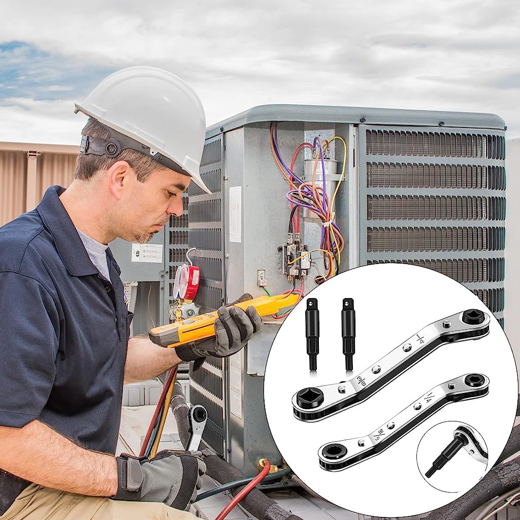 Serplex Air Conditioner Valve Ratchet Wrench for HVAC Service with 2 Hex Bit Adapters | Alloy Steel 3/16 to 3/8 in Set