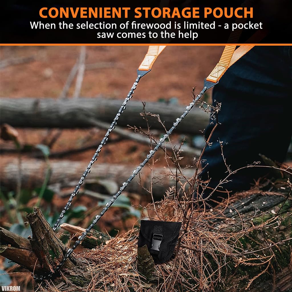 Optifit Pocket Chainsaw for Camping and Hiking with 16 Teeth 24 in Manganese Steel Blade | Portable Hand Saw for Cutting Branches