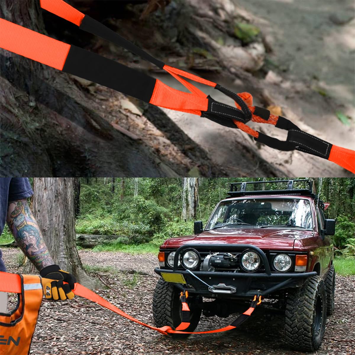 STHIRA Towing Rope for Cars and SUVs with 2 Steel Shackles 16.4ft Length | Reflective Polyester Strap 17,000lb Capacity