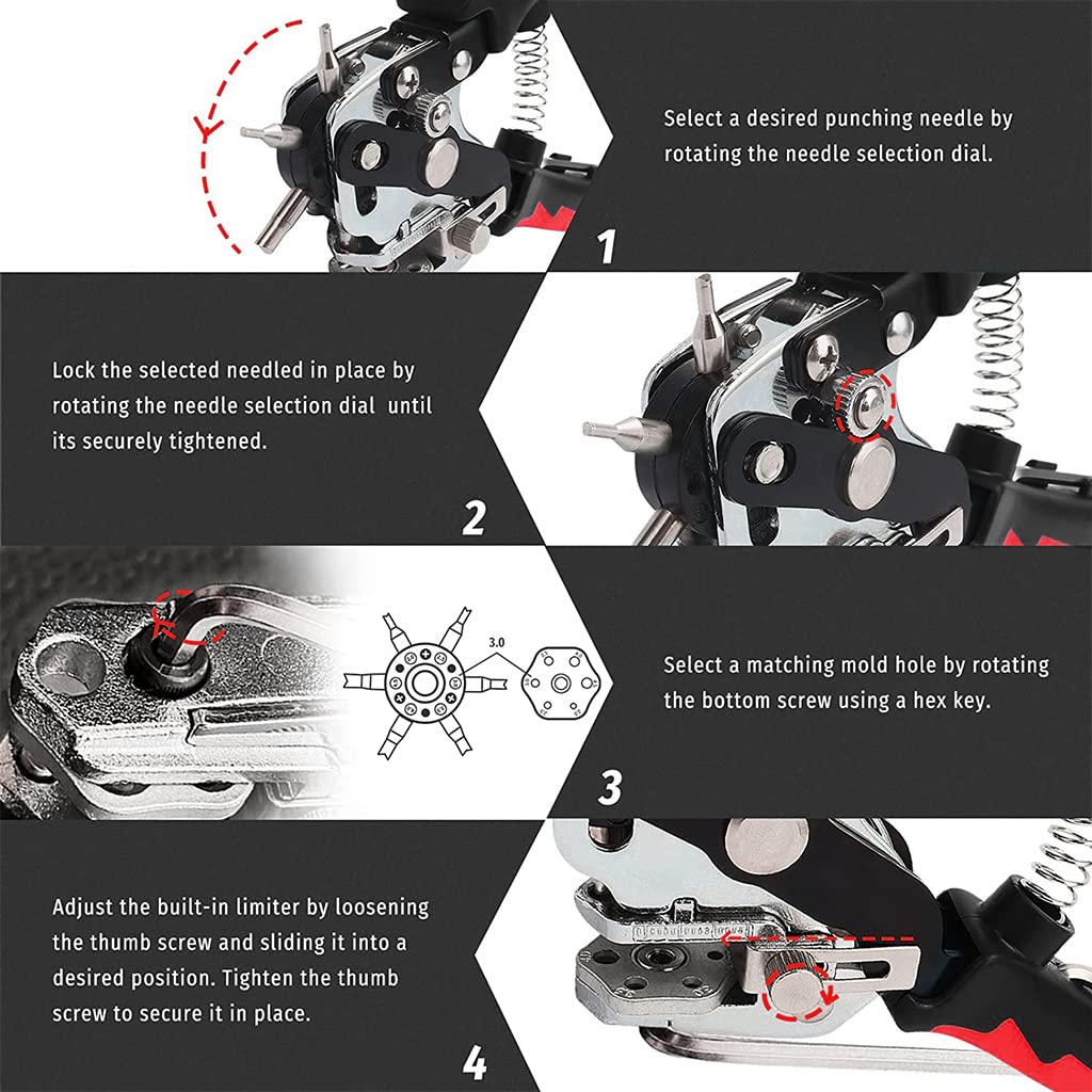 Serplex Leather Hole Punch Tool for DIY Belts and Crafts with 6 Bits and V Shaped Pin Design