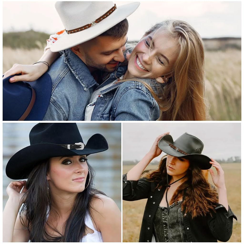 GUSTAVE Hat Bands for Cowboy Hats with Leather and Rivet Designs | 2 Pcs Adjustable Set